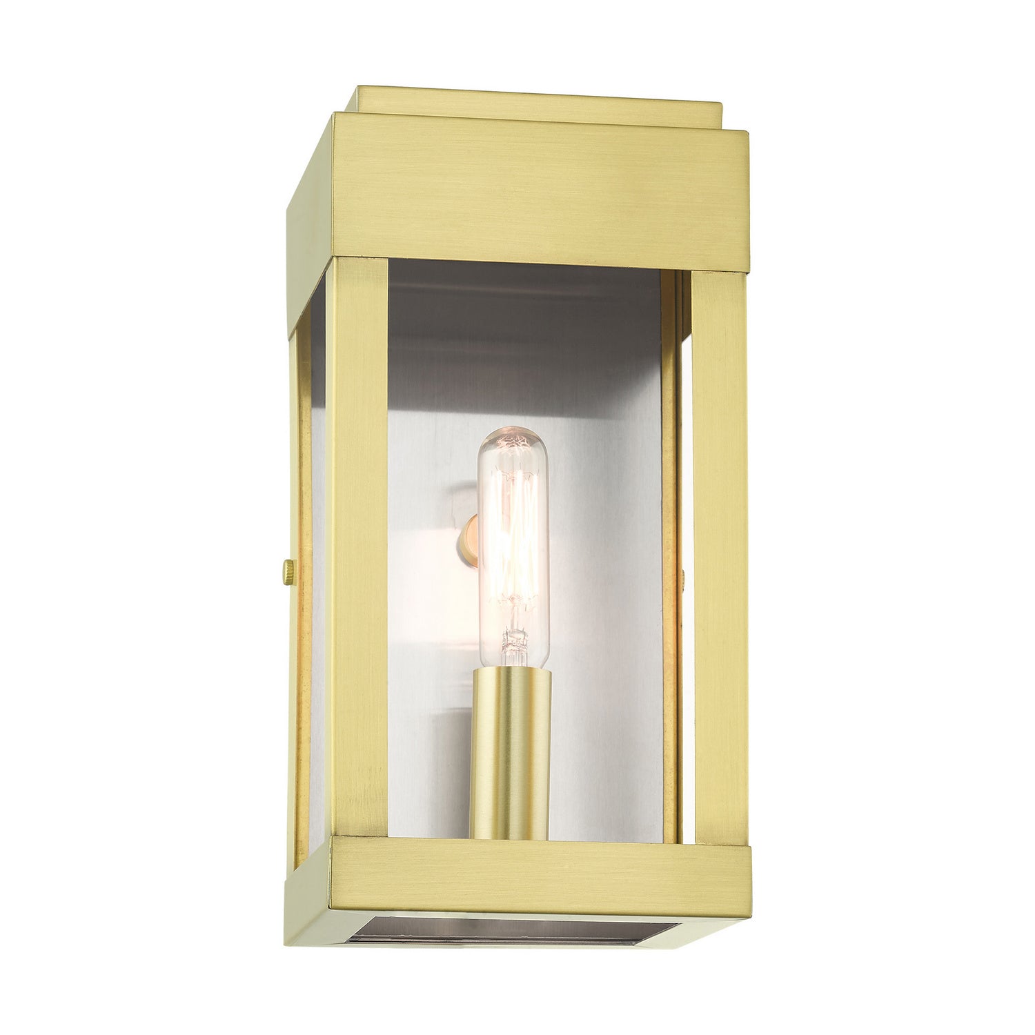 Livex Lighting - 21231-12 - One Light Outdoor Wall Lantern - York - Satin Brass w/ Brushed Nickel Stainless Steel