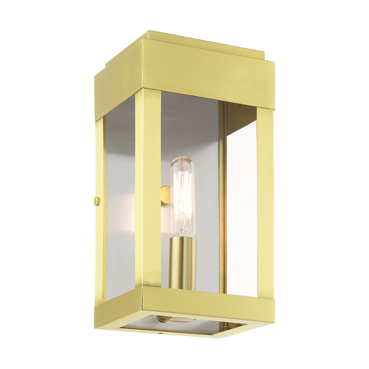 Livex Lighting - 21231-12 - One Light Outdoor Wall Lantern - York - Satin Brass w/ Brushed Nickel Stainless Steel
