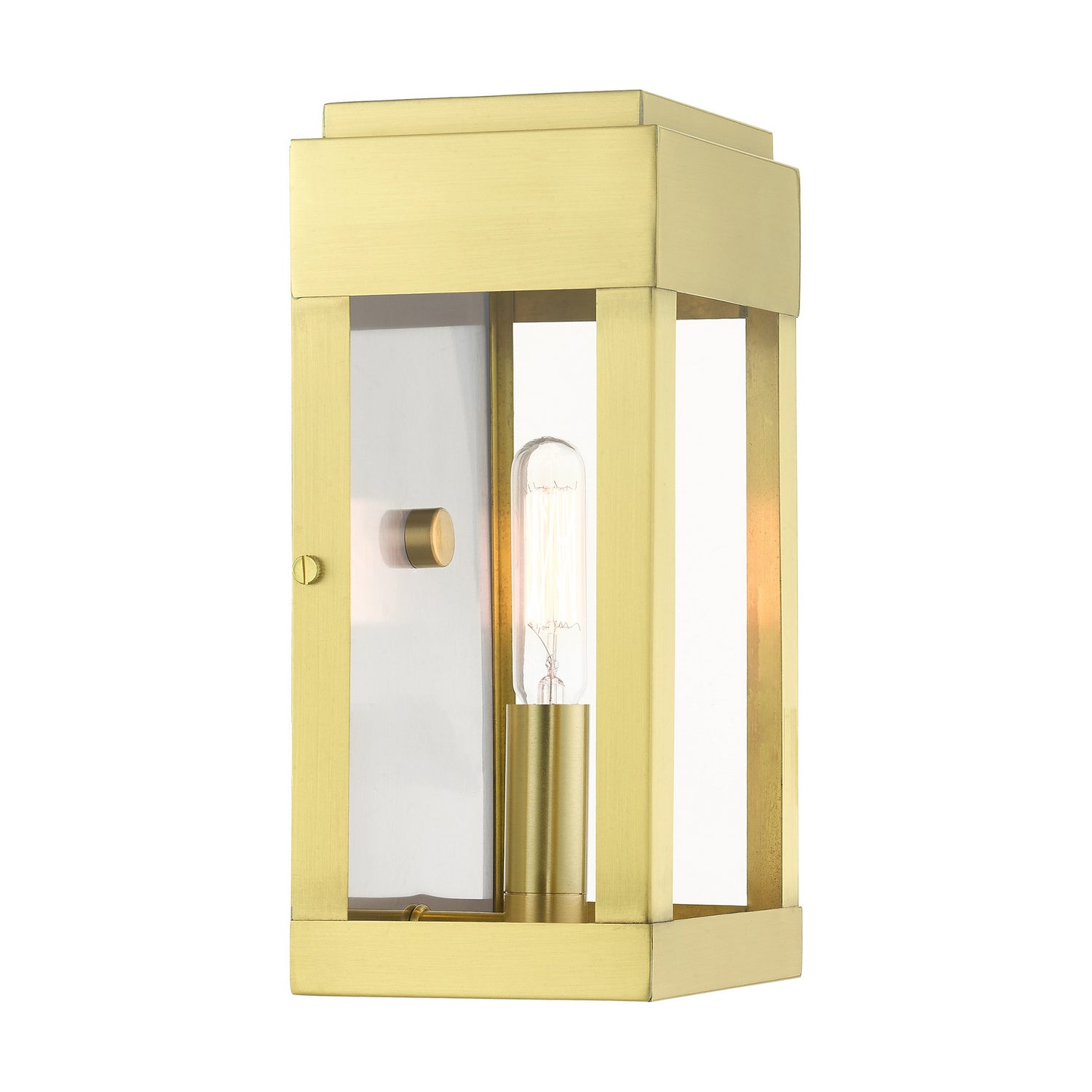Livex Lighting - 21231-12 - One Light Outdoor Wall Lantern - York - Satin Brass w/ Brushed Nickel Stainless Steel