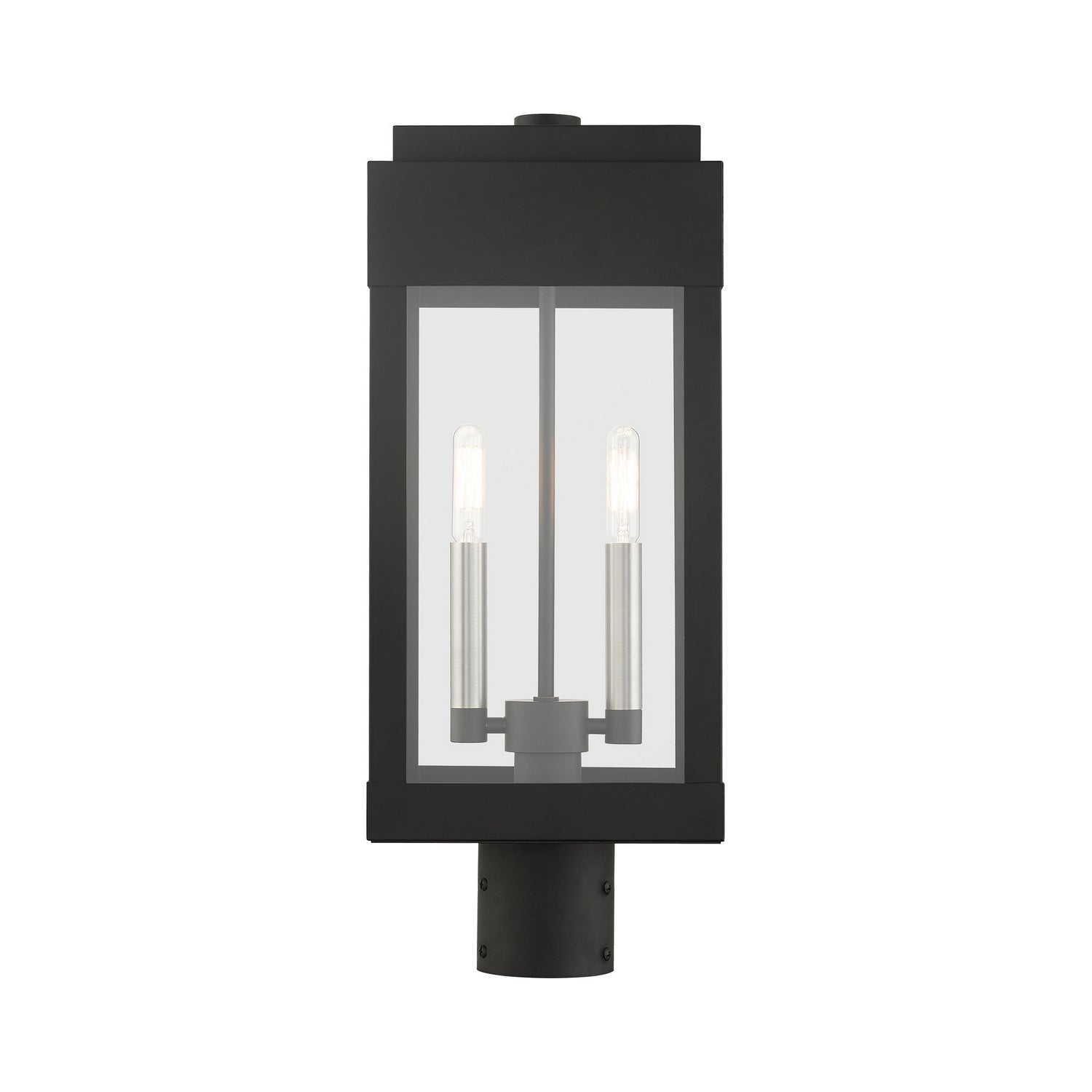 Livex Lighting - 21236-04 - Two Light Outdoor Post Top Lantern - York - Black w/ Brushed Nickels
