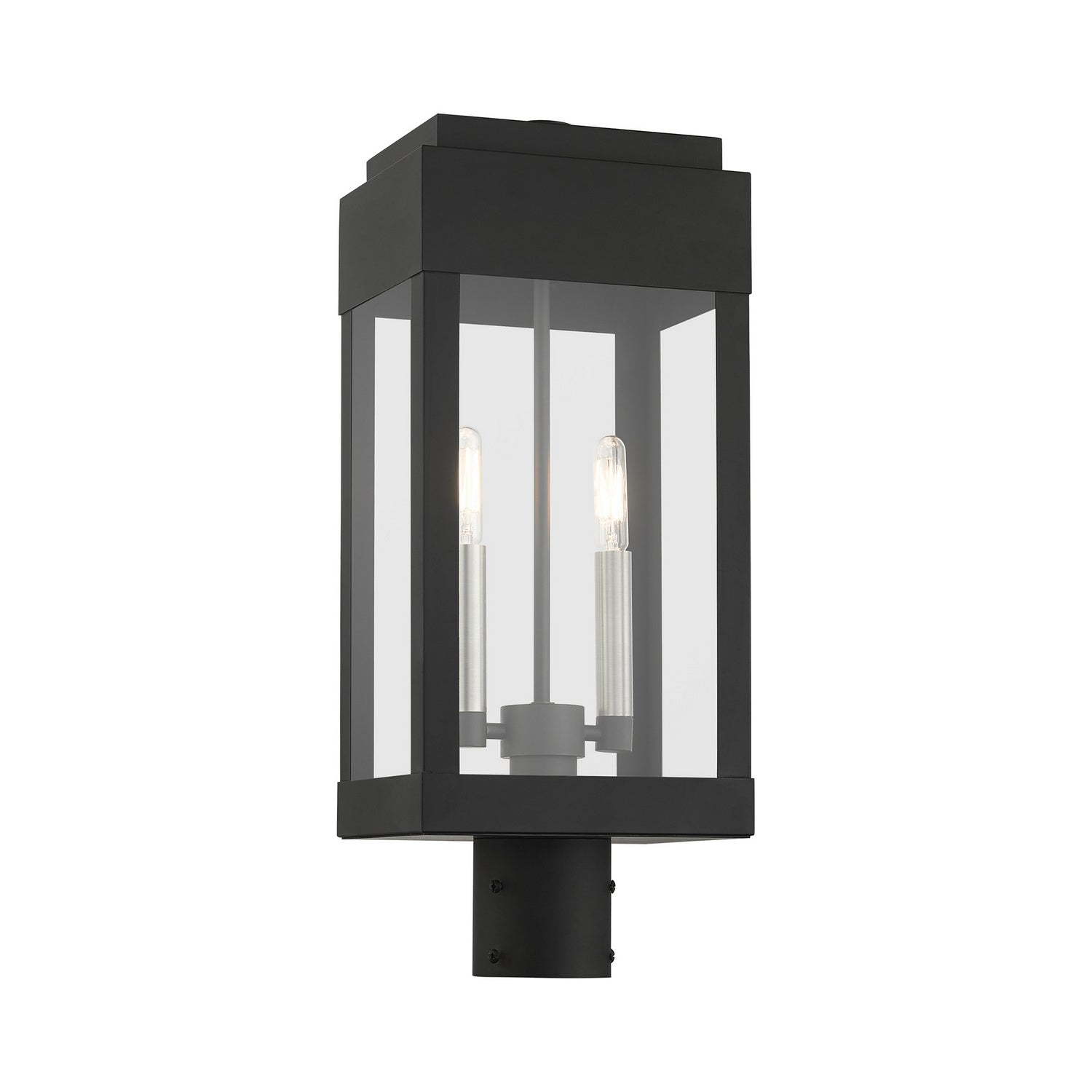 Livex Lighting - 21236-04 - Two Light Outdoor Post Top Lantern - York - Black w/ Brushed Nickels