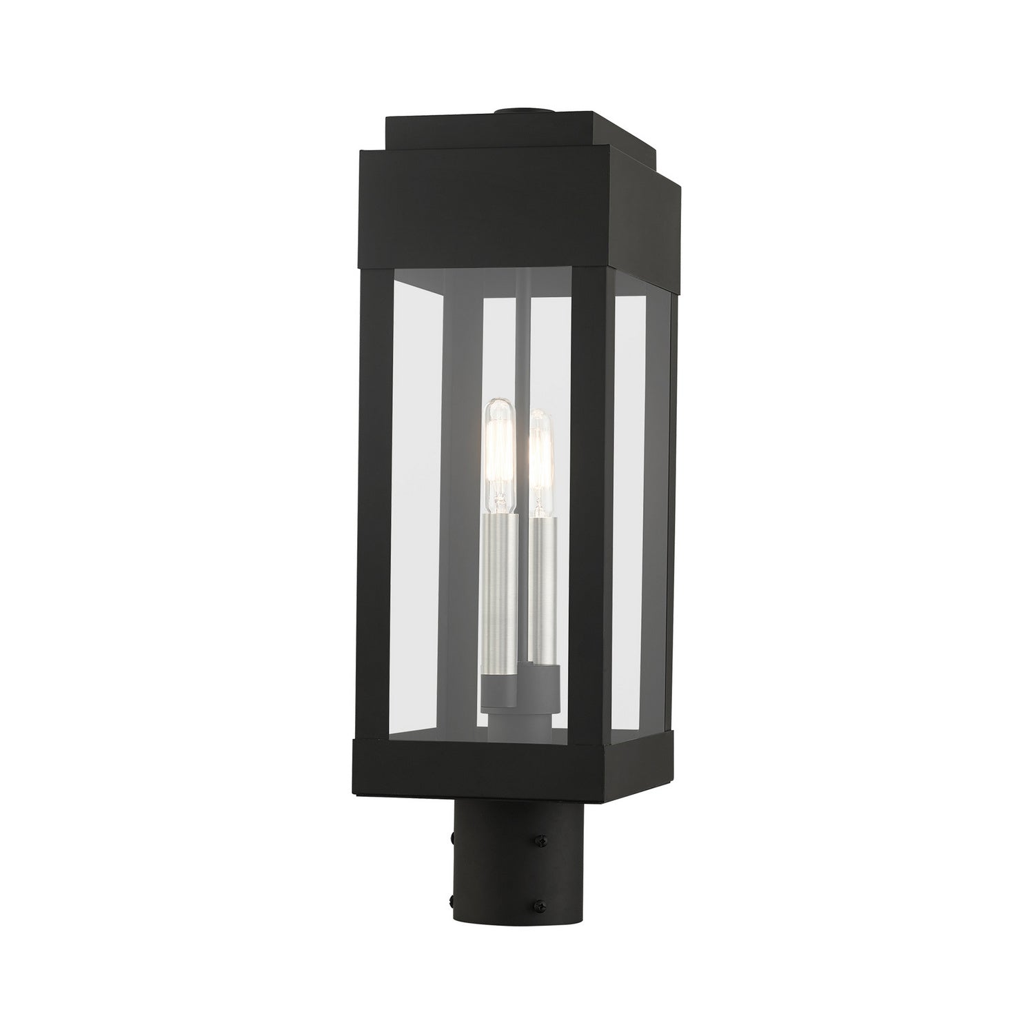 Livex Lighting - 21236-04 - Two Light Outdoor Post Top Lantern - York - Black w/ Brushed Nickels