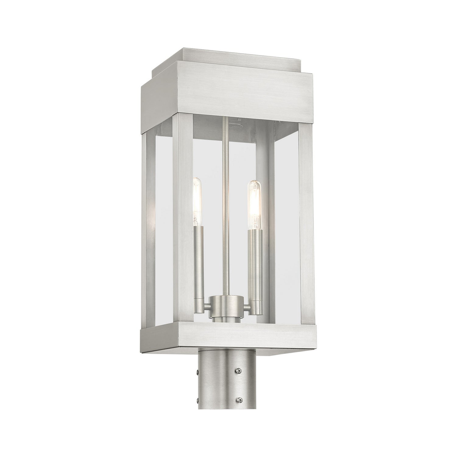 Livex Lighting - 21236-91 - Two Light Outdoor Post Top Lantern - York - Brushed Nickel