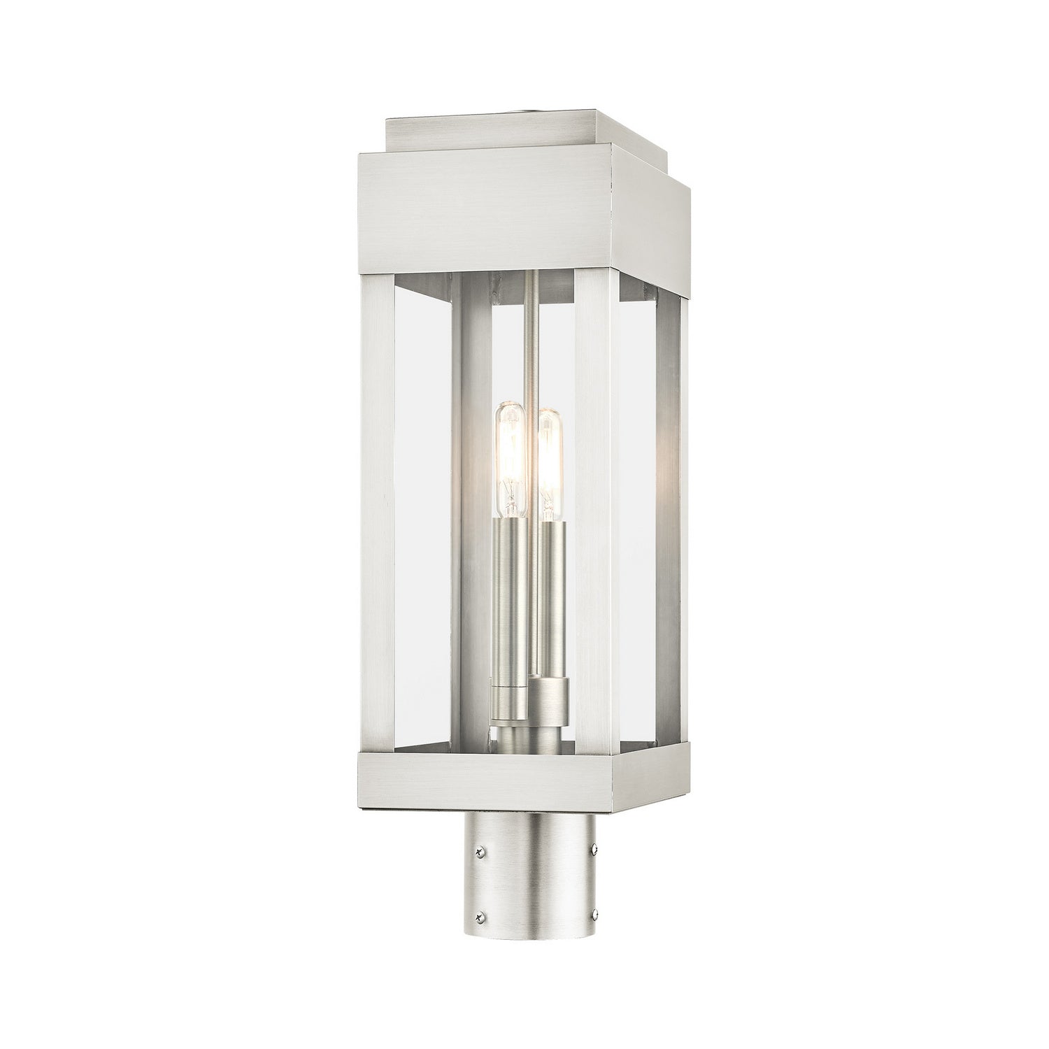 Livex Lighting - 21236-91 - Two Light Outdoor Post Top Lantern - York - Brushed Nickel