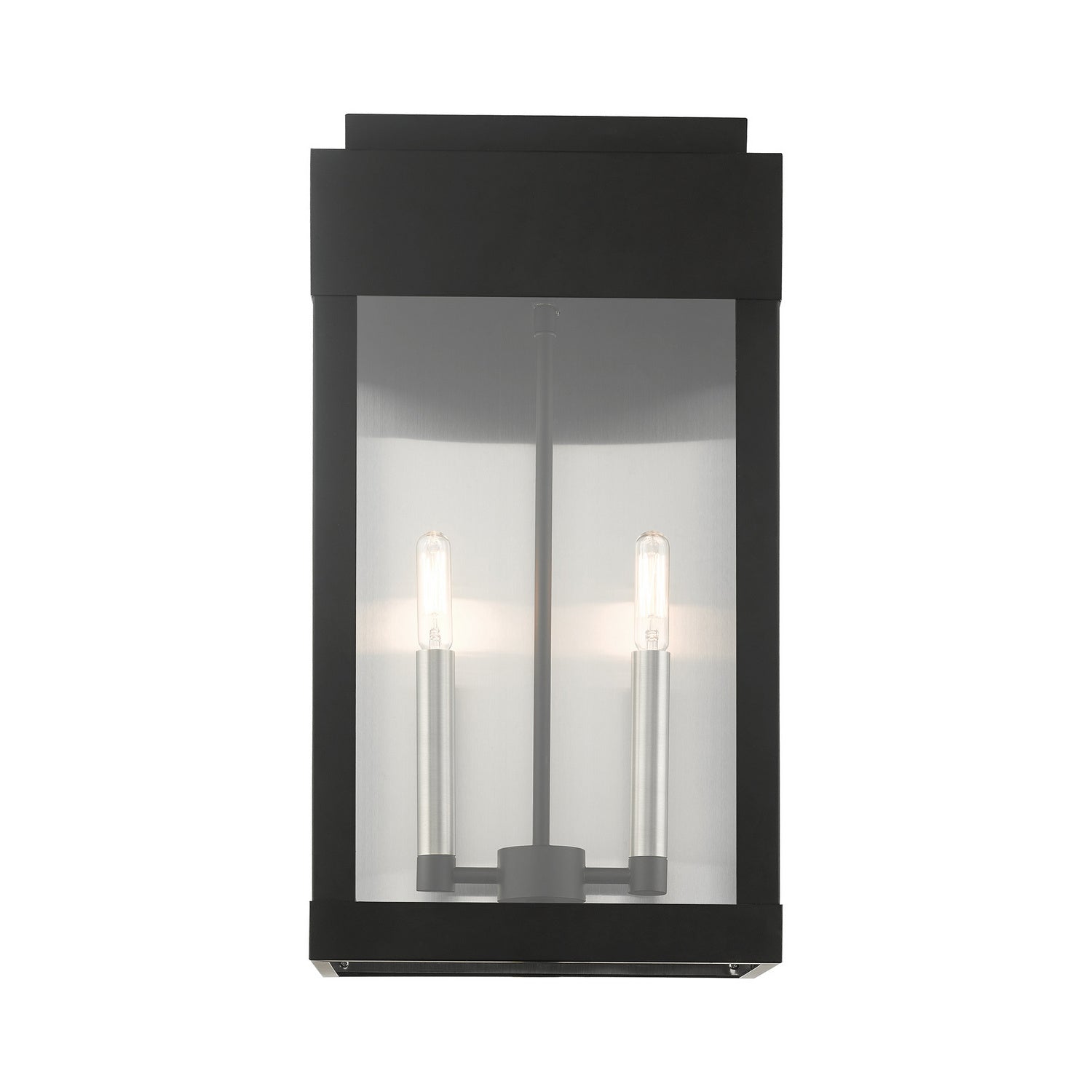 Livex Lighting - 21238-04 - Two Light Outdoor Wall Lantern - York - Black w/ Brushed Nickels w/ Brushed Nickel Stainless Steel