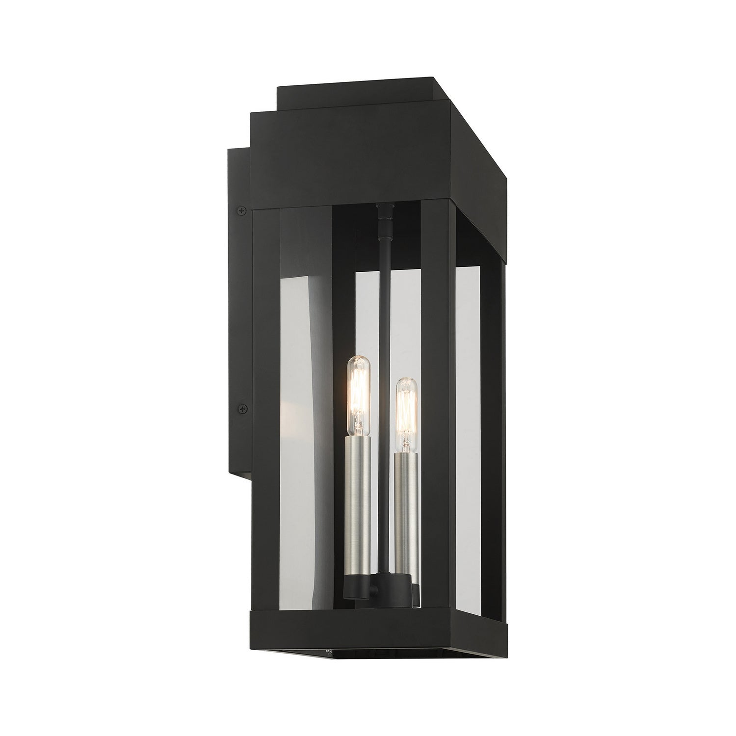 Livex Lighting - 21238-04 - Two Light Outdoor Wall Lantern - York - Black w/ Brushed Nickels w/ Brushed Nickel Stainless Steel