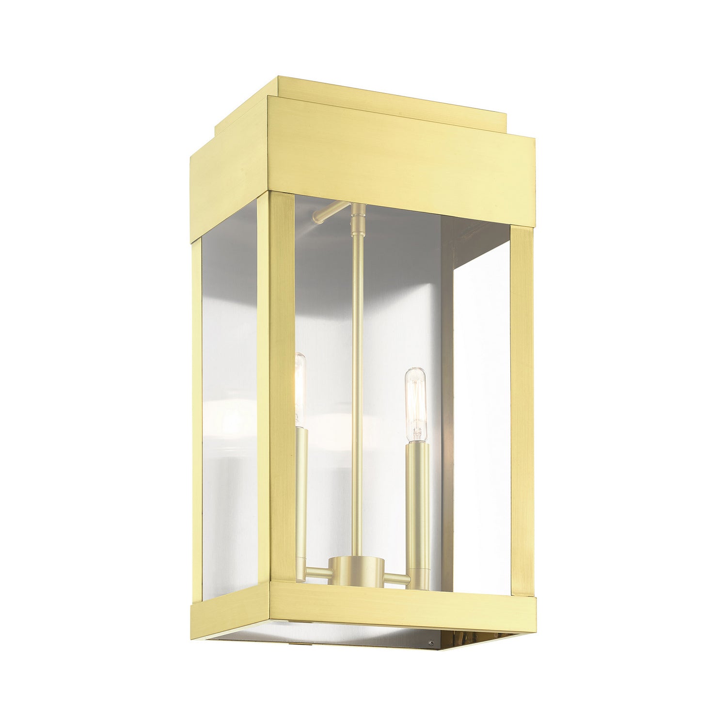 Livex Lighting - 21238-12 - Two Light Outdoor Wall Lantern - York - Satin Brass w/ Brushed Nickel Stainless Steel