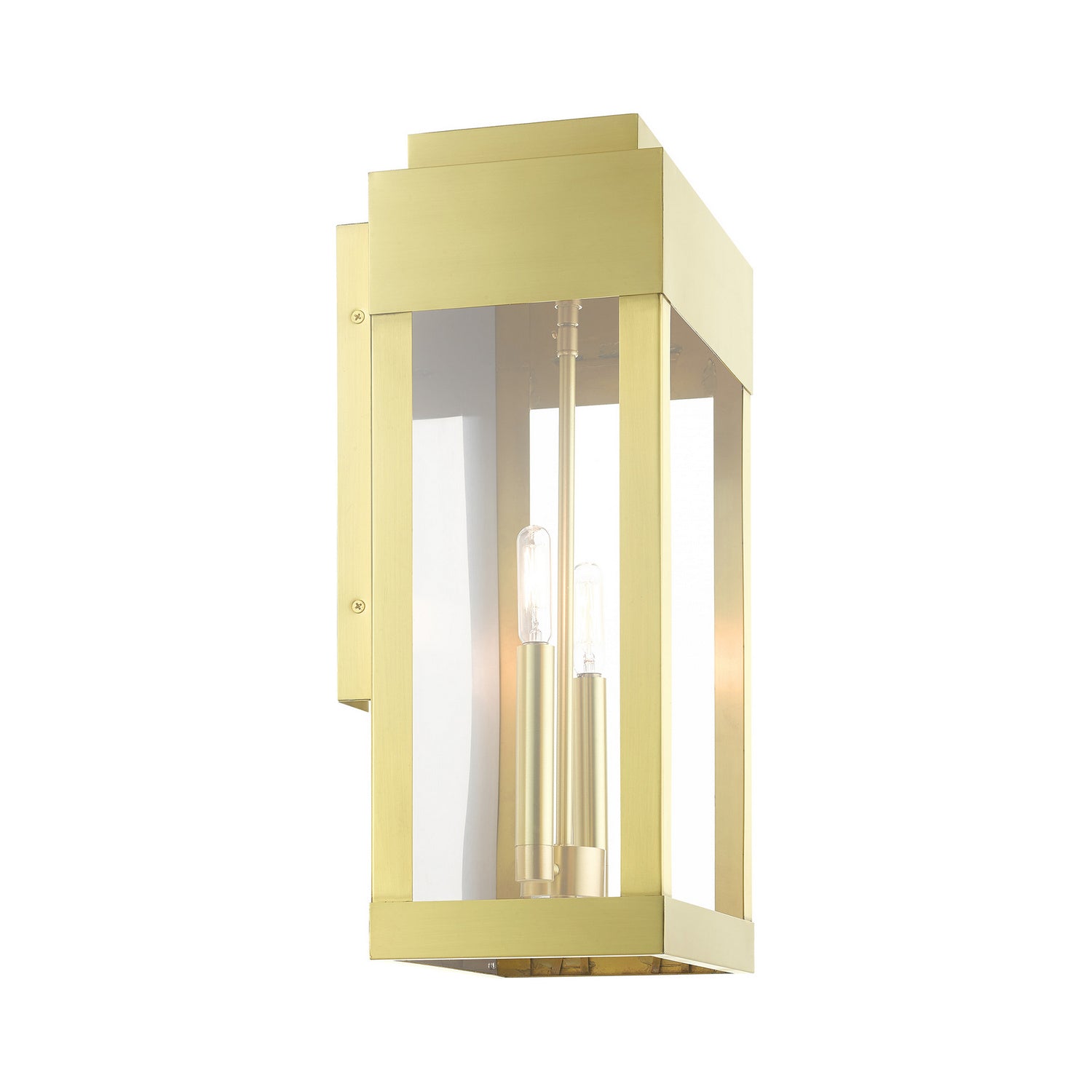 Livex Lighting - 21238-12 - Two Light Outdoor Wall Lantern - York - Satin Brass w/ Brushed Nickel Stainless Steel