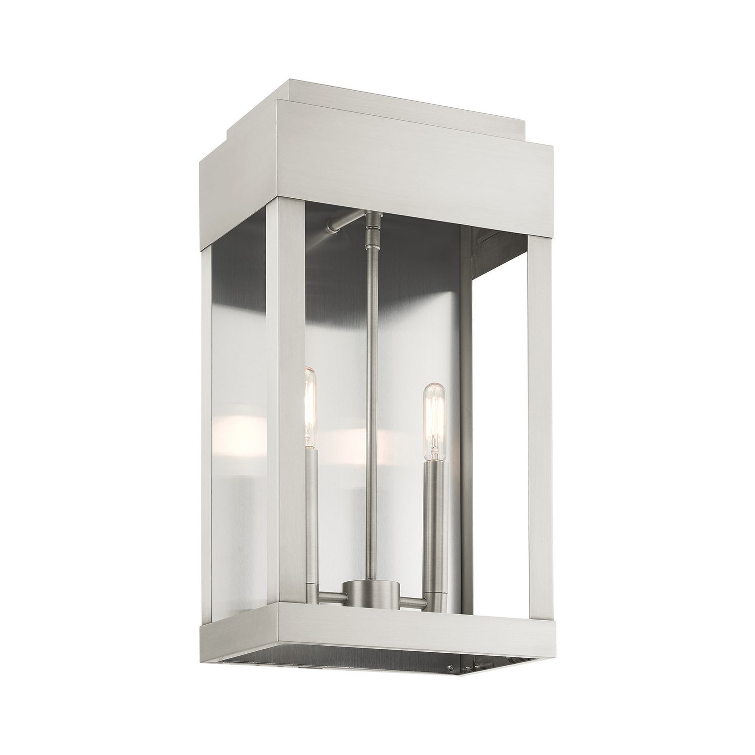 Livex Lighting - 21238-91 - Two Light Outdoor Wall Lantern - York - Brushed Nickel w/ Brushed Nickel Stainless Steel