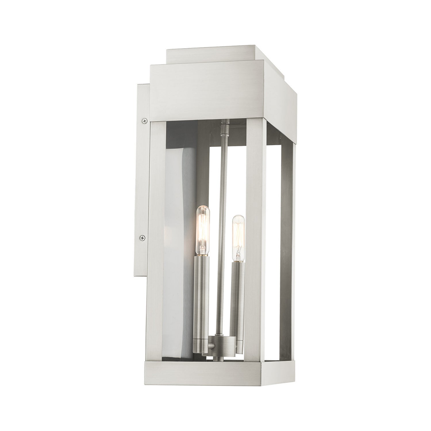 Livex Lighting - 21238-91 - Two Light Outdoor Wall Lantern - York - Brushed Nickel w/ Brushed Nickel Stainless Steel