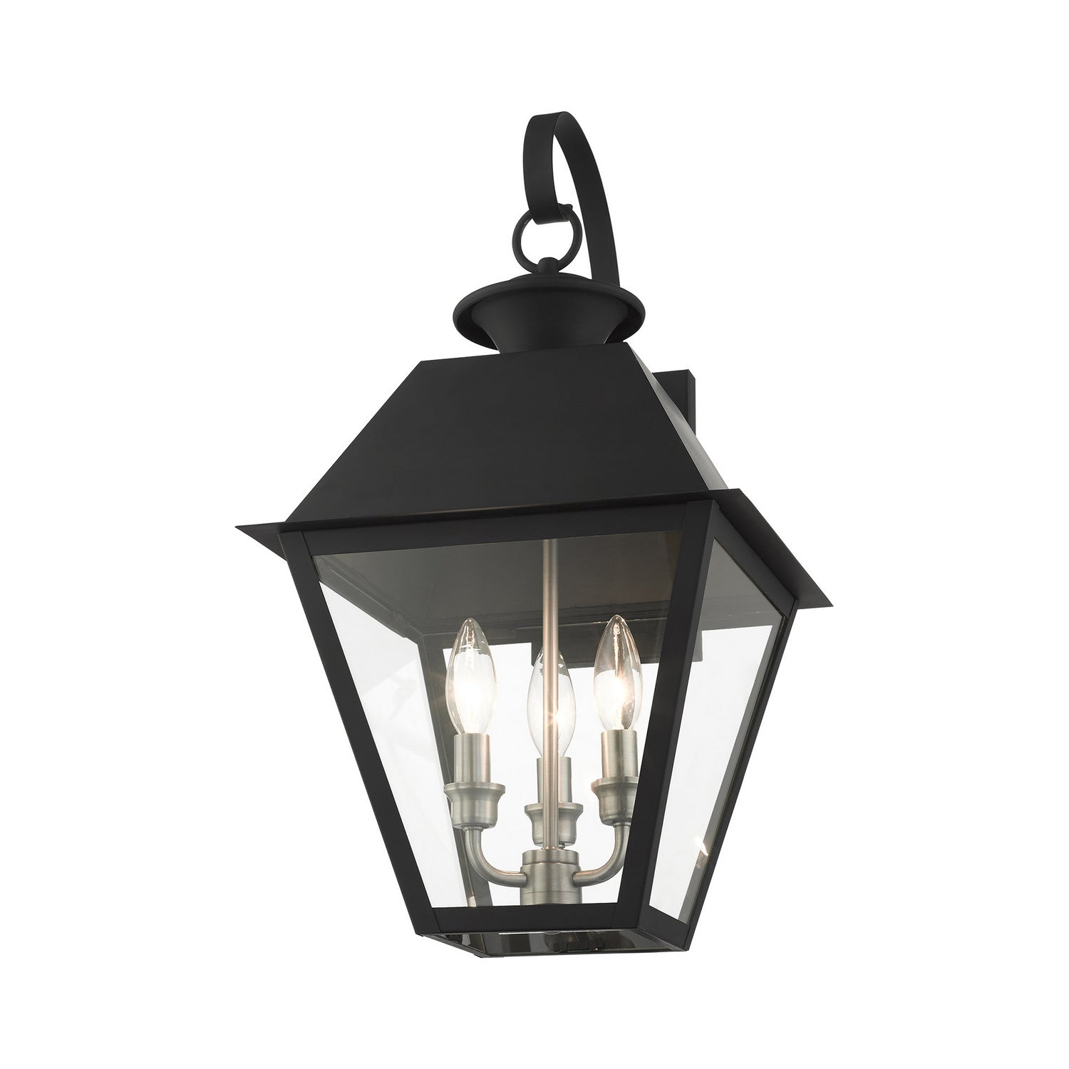 Livex Lighting - 27218-04 - Three Light Outdoor Wall Lantern - Wentworth - Black w/ Brushed Nickel Cluster