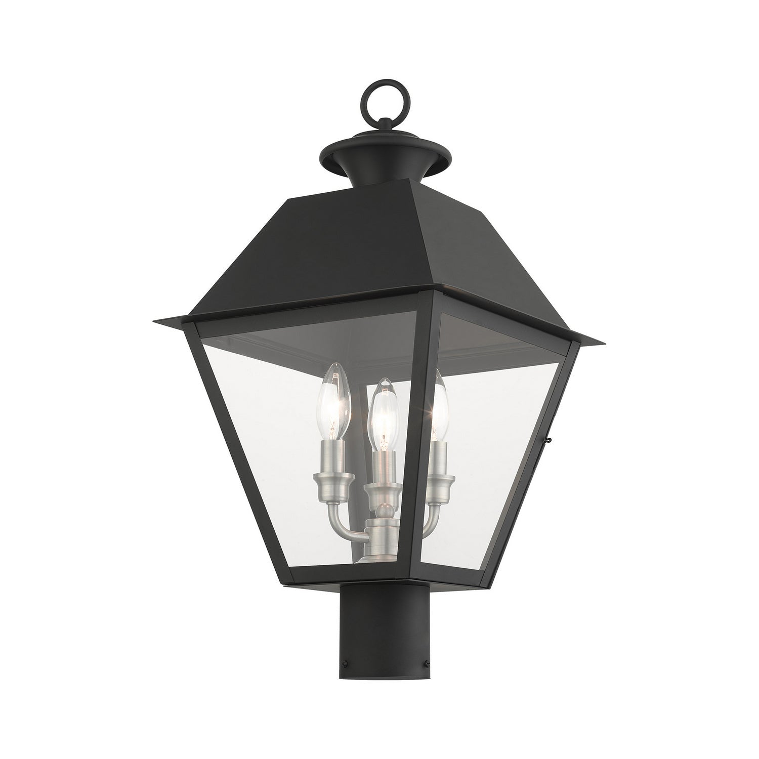 Livex Lighting - 27219-04 - Three Light Outdoor Post Top Lantern - Wentworth - Black w/ Brushed Nickel Cluster