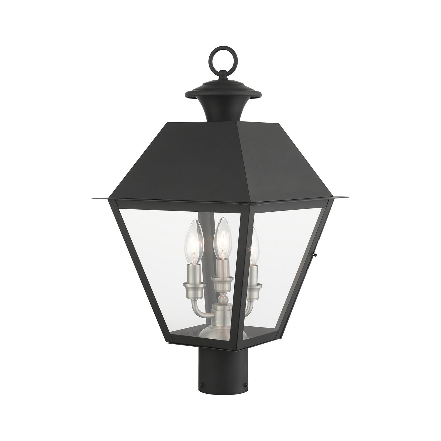 Livex Lighting - 27219-04 - Three Light Outdoor Post Top Lantern - Wentworth - Black w/ Brushed Nickel Cluster