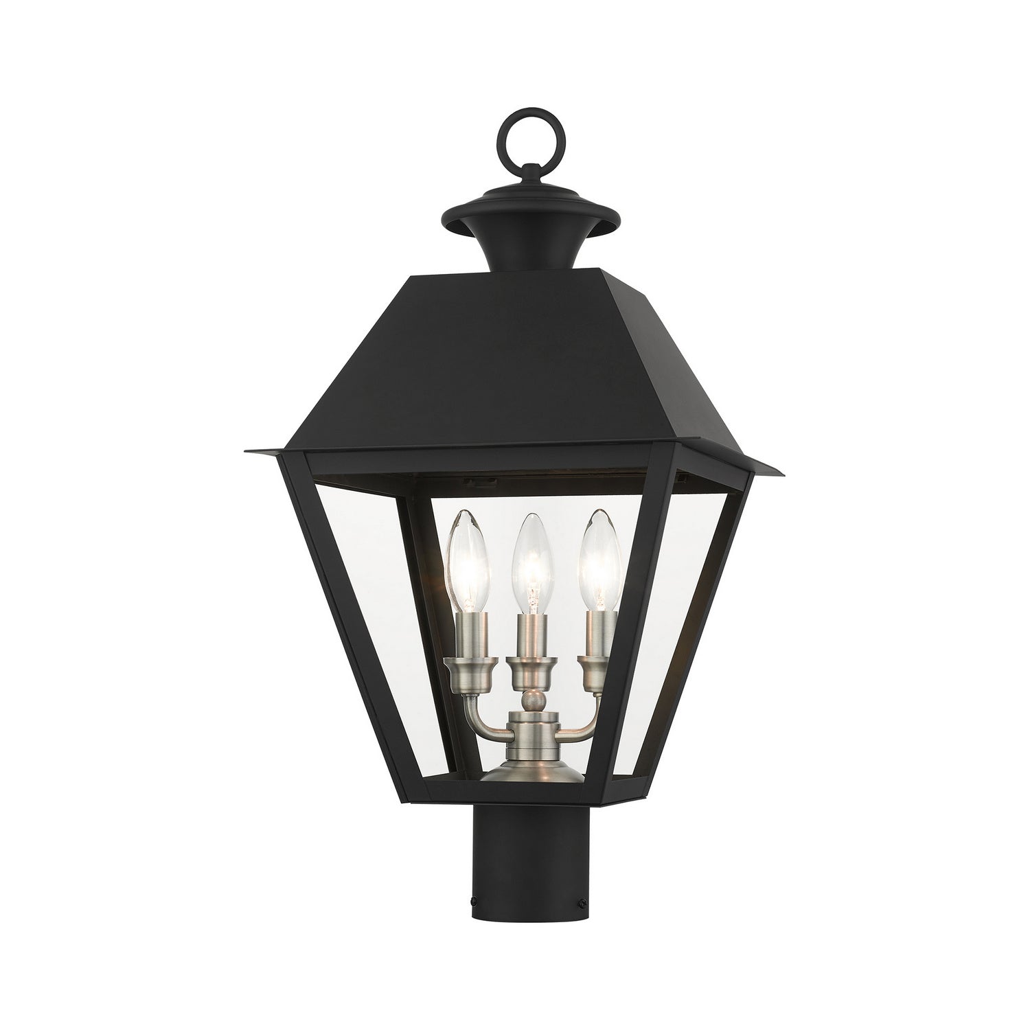 Livex Lighting - 27219-04 - Three Light Outdoor Post Top Lantern - Wentworth - Black w/ Brushed Nickel Cluster