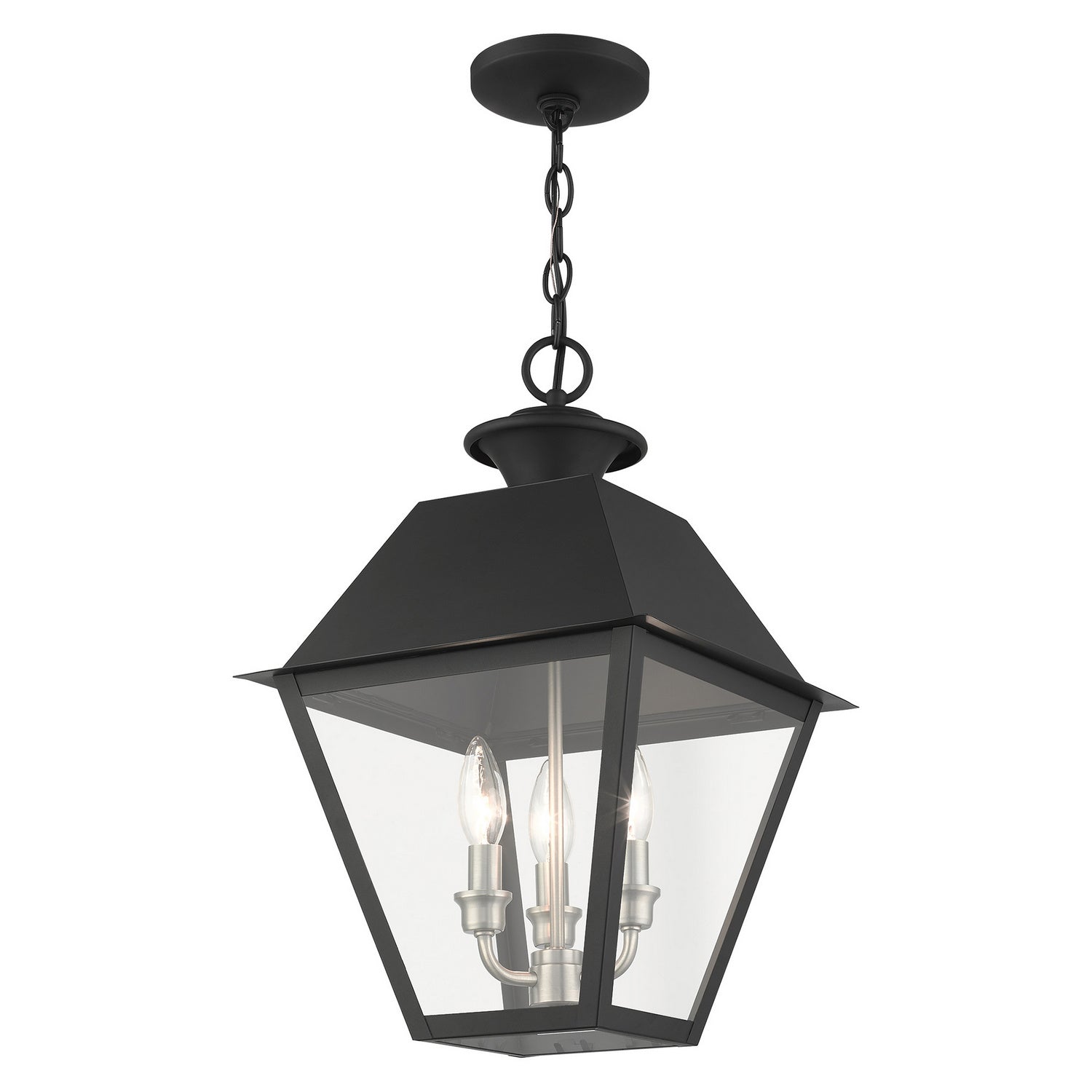 Livex Lighting - 27220-04 - Three Light Outdoor Pendant - Wentworth - Black w/ Brushed Nickel Cluster