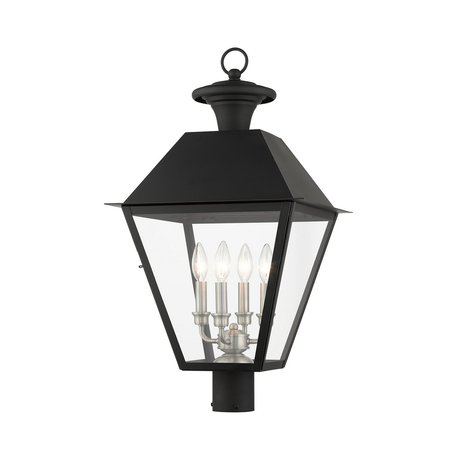 Livex Lighting - 27223-04 - Four Light Outdoor Post Top Lantern - Wentworth - Black w/ Brushed Nickel Cluster