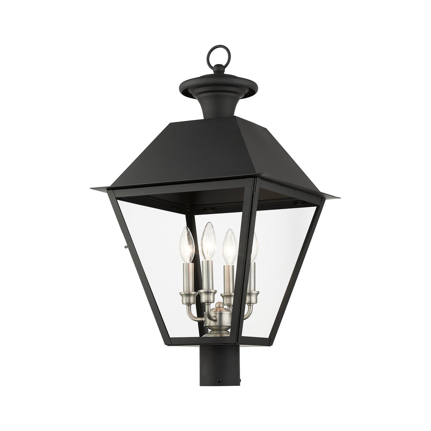 Livex Lighting - 27223-04 - Four Light Outdoor Post Top Lantern - Wentworth - Black w/ Brushed Nickel Cluster