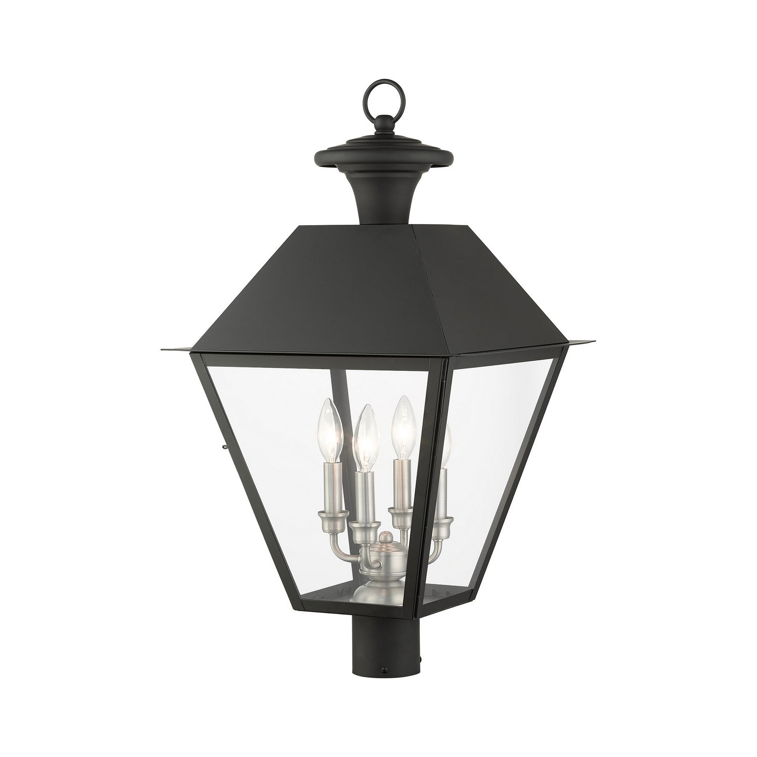 Livex Lighting - 27223-04 - Four Light Outdoor Post Top Lantern - Wentworth - Black w/ Brushed Nickel Cluster