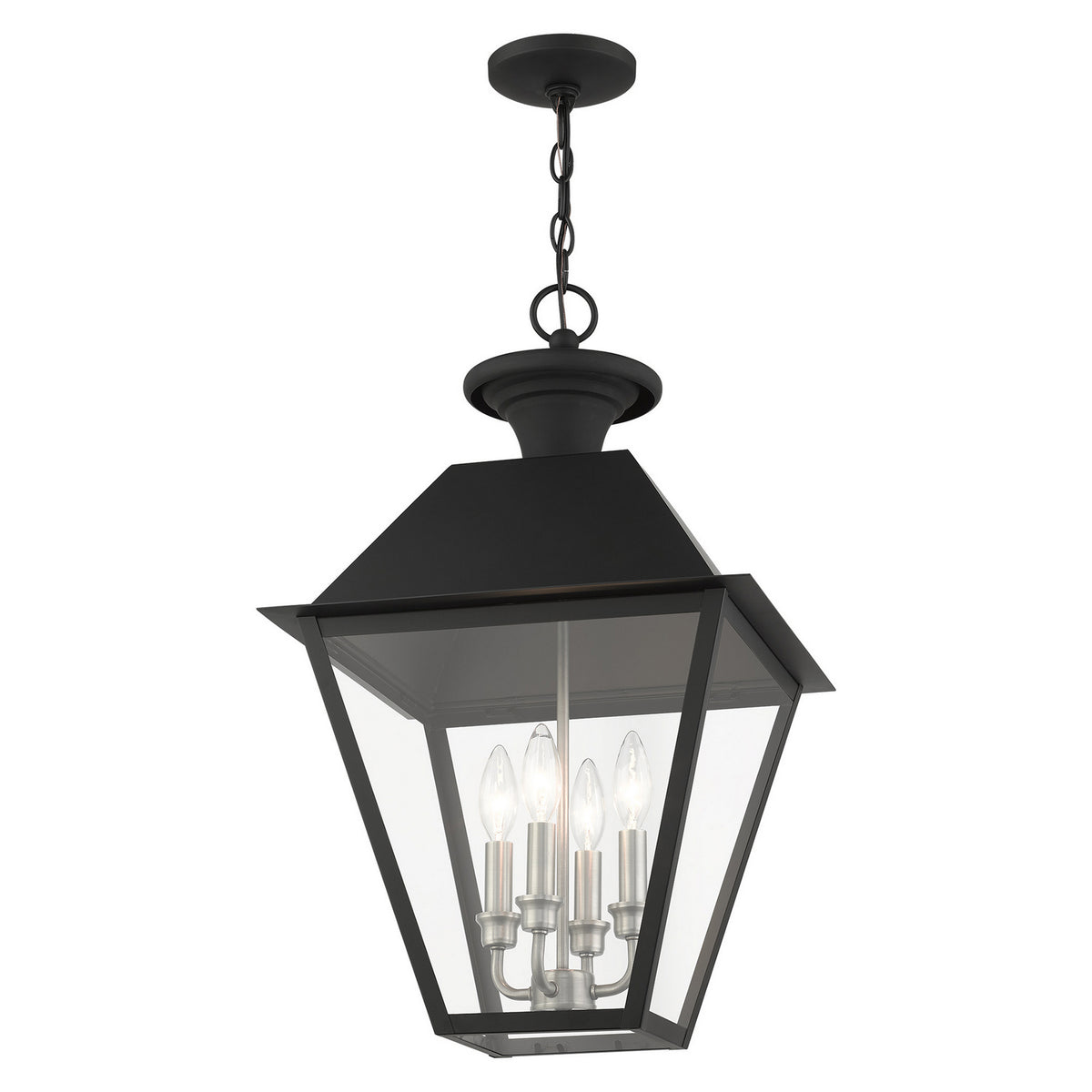 Livex Lighting - 27224-04 - Four Light Outdoor Pendant - Wentworth - Black w/ Brushed Nickel Cluster