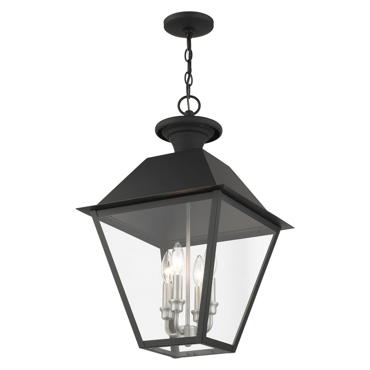 Livex Lighting - 27224-04 - Four Light Outdoor Pendant - Wentworth - Black w/ Brushed Nickel Cluster