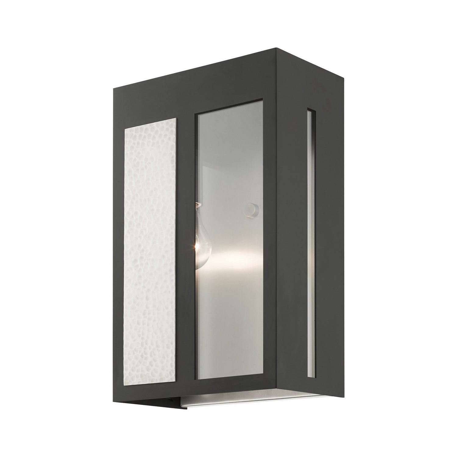 Livex Lighting - 27413-04 - One Light Outdoor Wall Lantern - Lafayette - Black w/ Hammered Brushed Nickel Panels