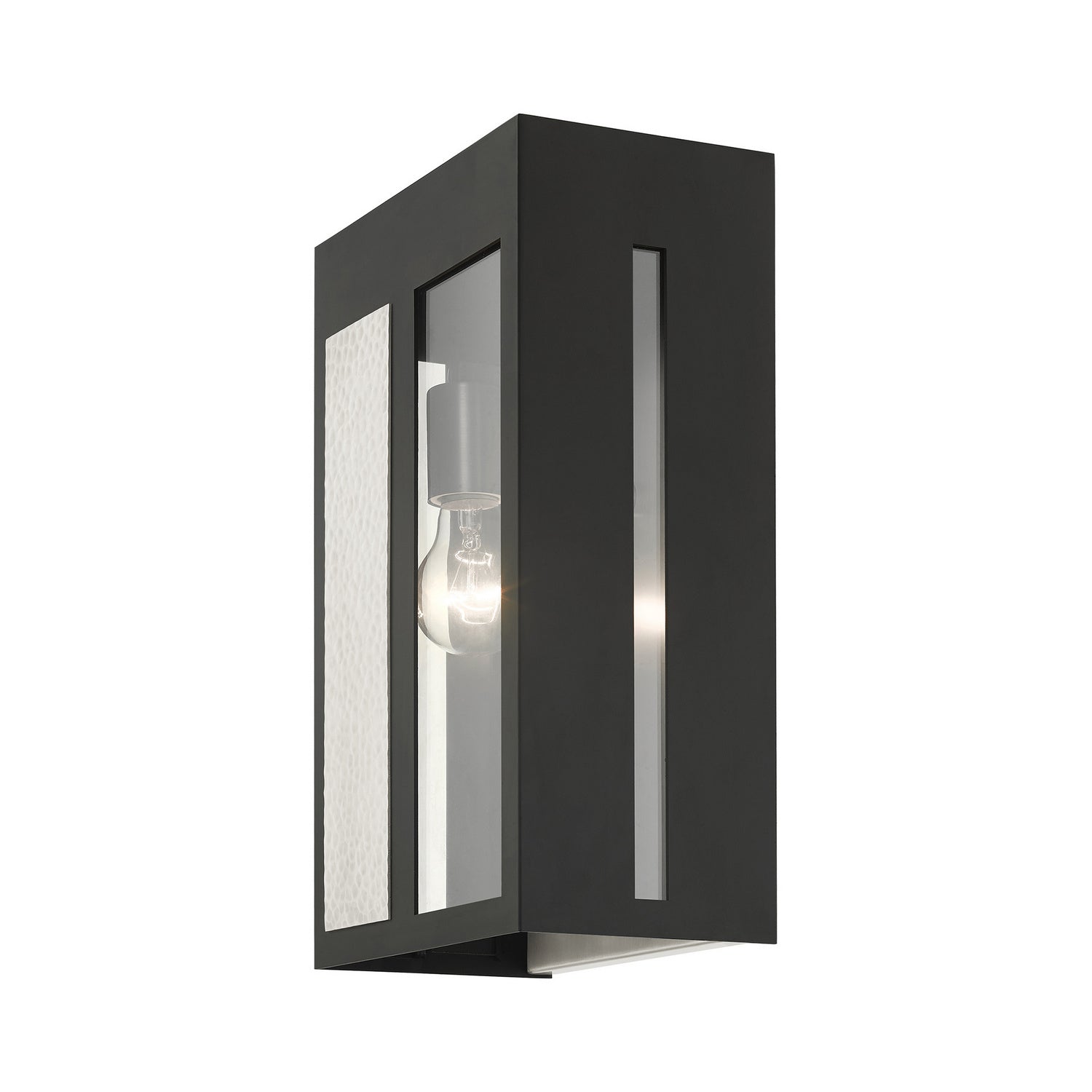 Livex Lighting - 27413-04 - One Light Outdoor Wall Lantern - Lafayette - Black w/ Hammered Brushed Nickel Panels