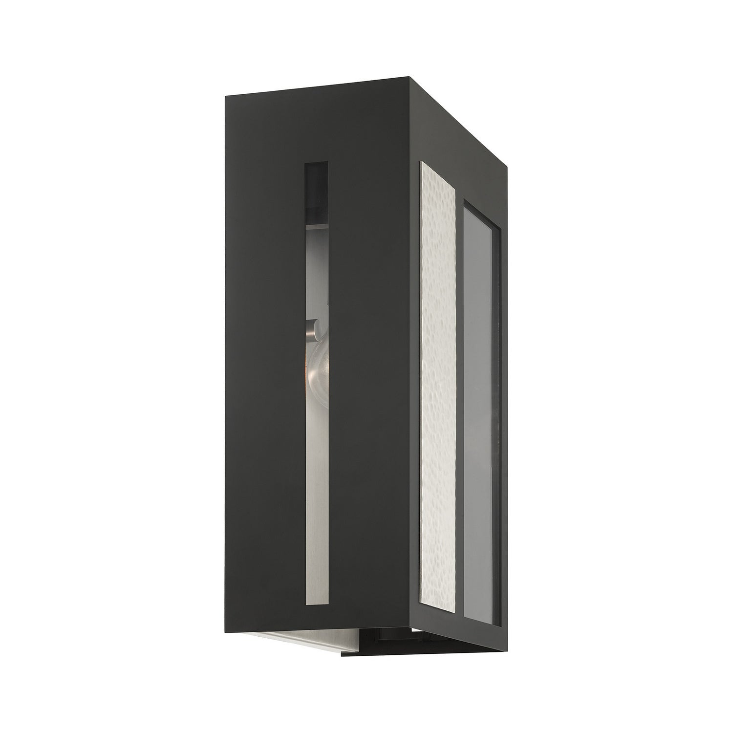 Livex Lighting - 27413-04 - One Light Outdoor Wall Lantern - Lafayette - Black w/ Hammered Brushed Nickel Panels