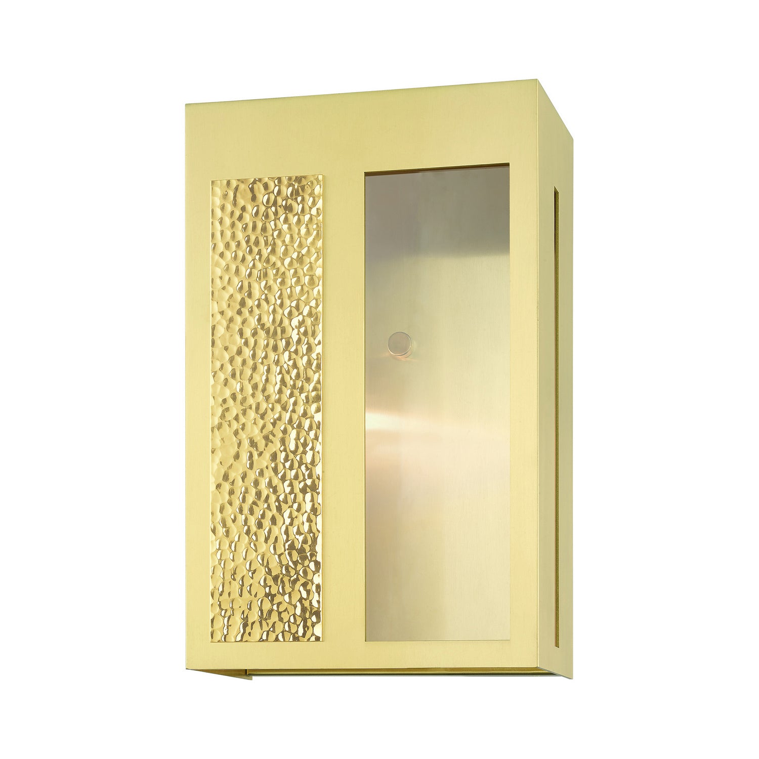 Livex Lighting - 27413-12 - One Light Outdoor Wall Lantern - Lafayette - Satin Brass w/ Hammered Polished Brass Panels
