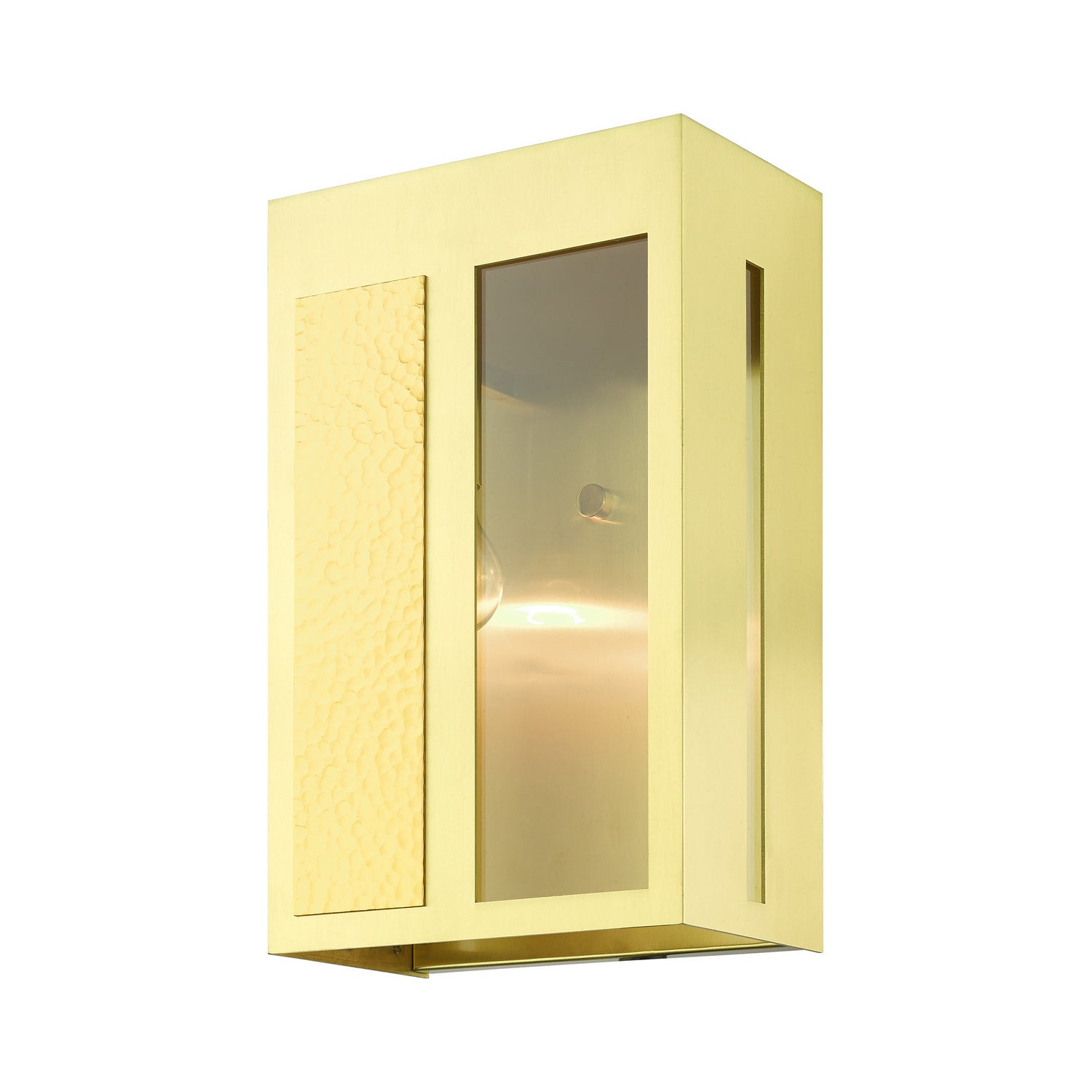 Livex Lighting - 27413-12 - One Light Outdoor Wall Lantern - Lafayette - Satin Brass w/ Hammered Polished Brass Panels