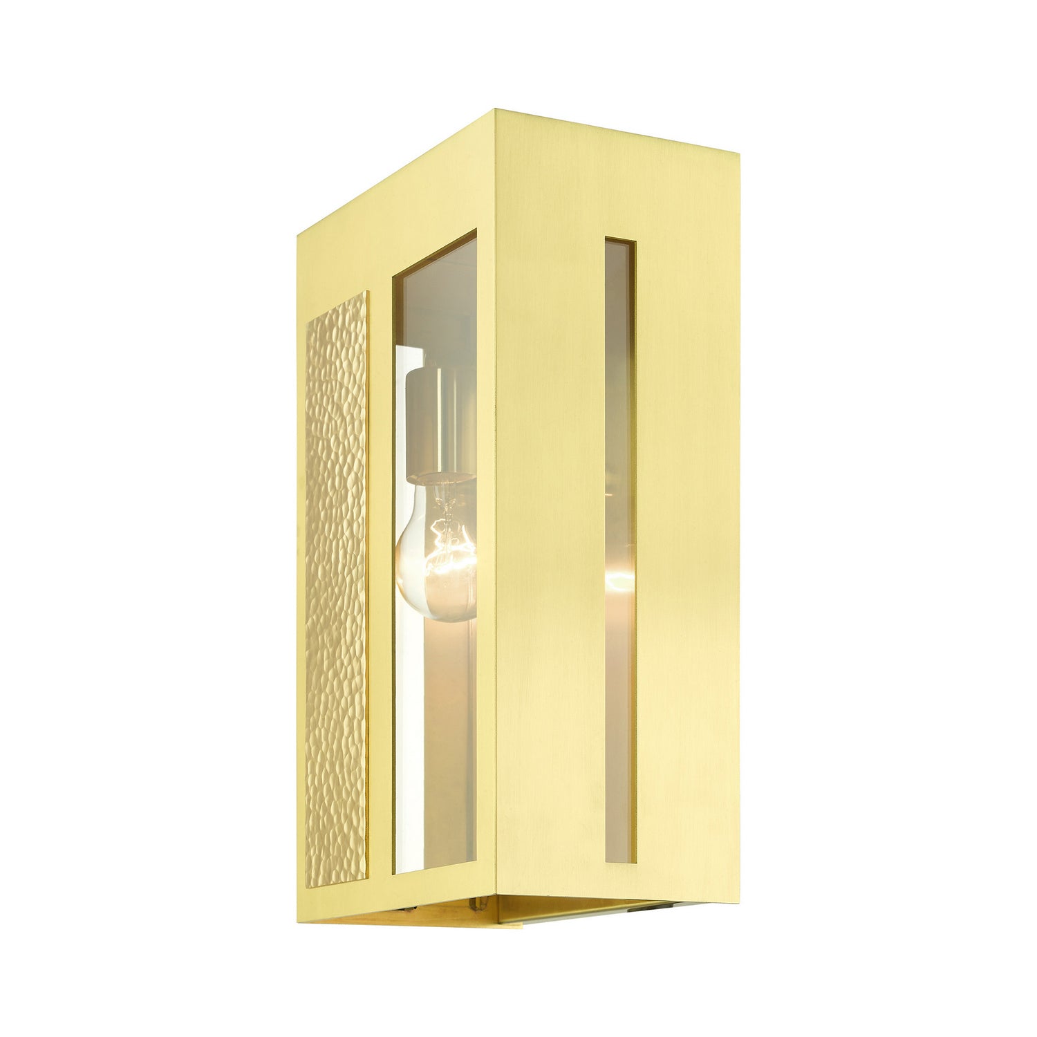Livex Lighting - 27413-12 - One Light Outdoor Wall Lantern - Lafayette - Satin Brass w/ Hammered Polished Brass Panels