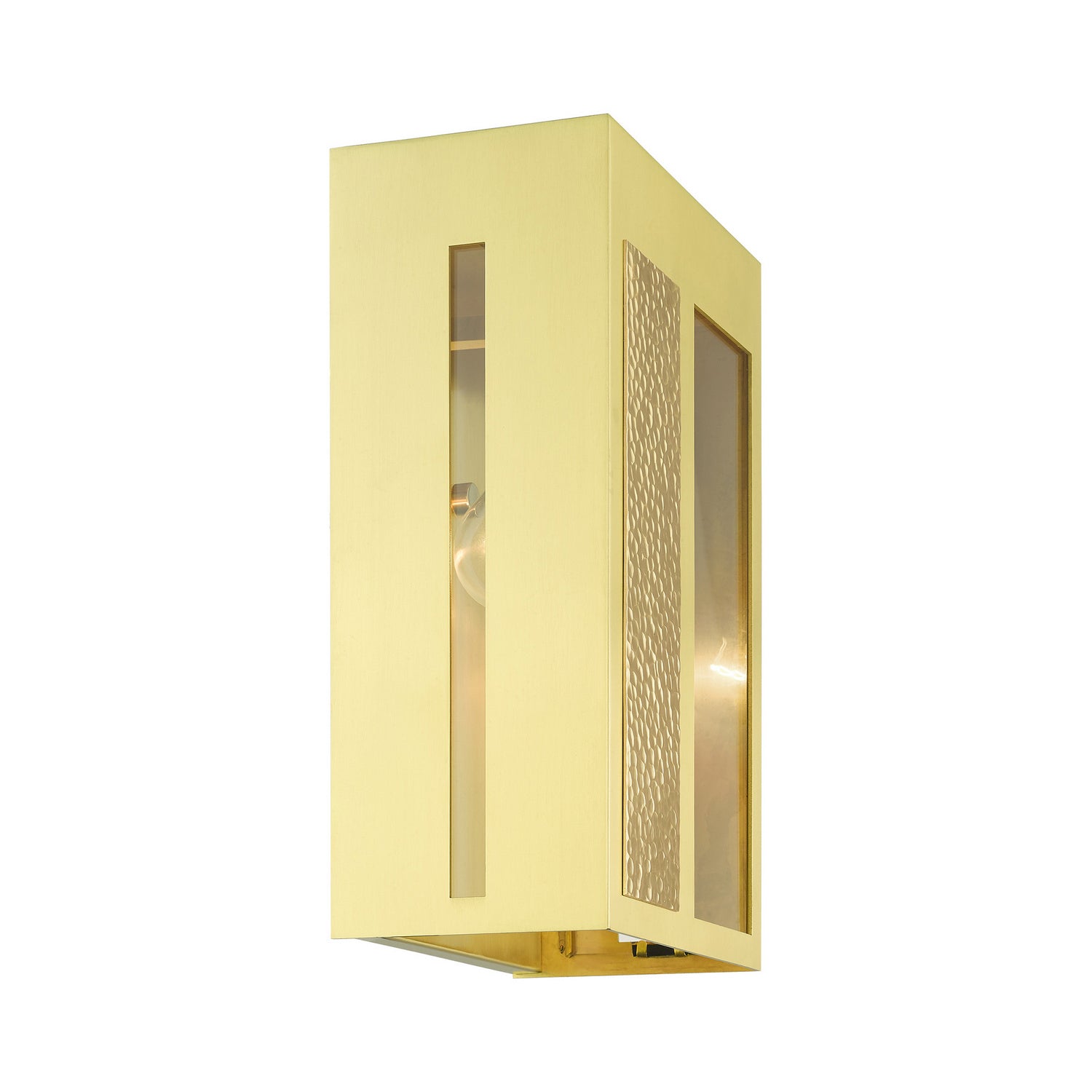 Livex Lighting - 27413-12 - One Light Outdoor Wall Lantern - Lafayette - Satin Brass w/ Hammered Polished Brass Panels