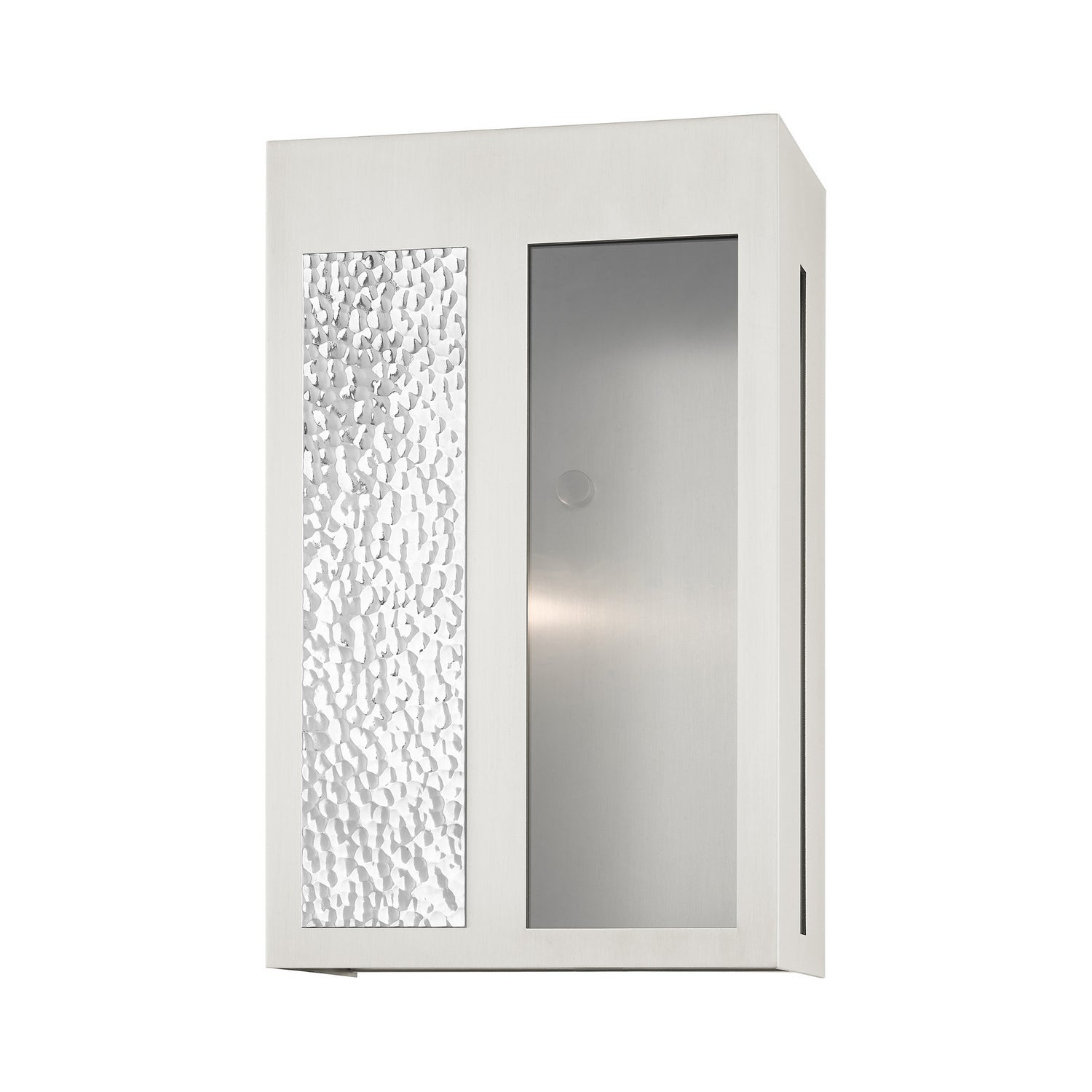 Livex Lighting - 27413-91 - One Light Outdoor Wall Lantern - Lafayette - Brushed Nickel w/ Hammered Polished Nickel Panels