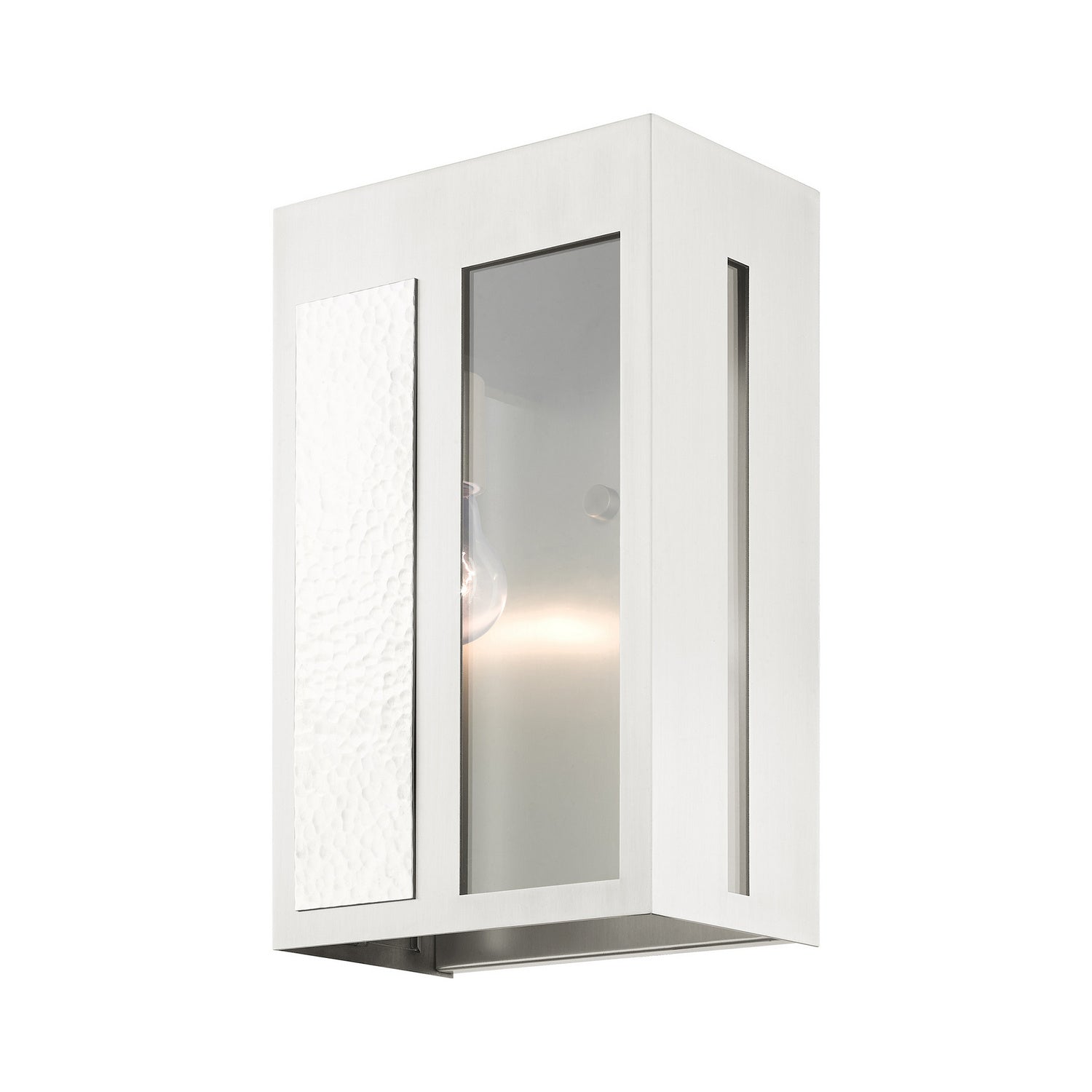 Livex Lighting - 27413-91 - One Light Outdoor Wall Lantern - Lafayette - Brushed Nickel w/ Hammered Polished Nickel Panels