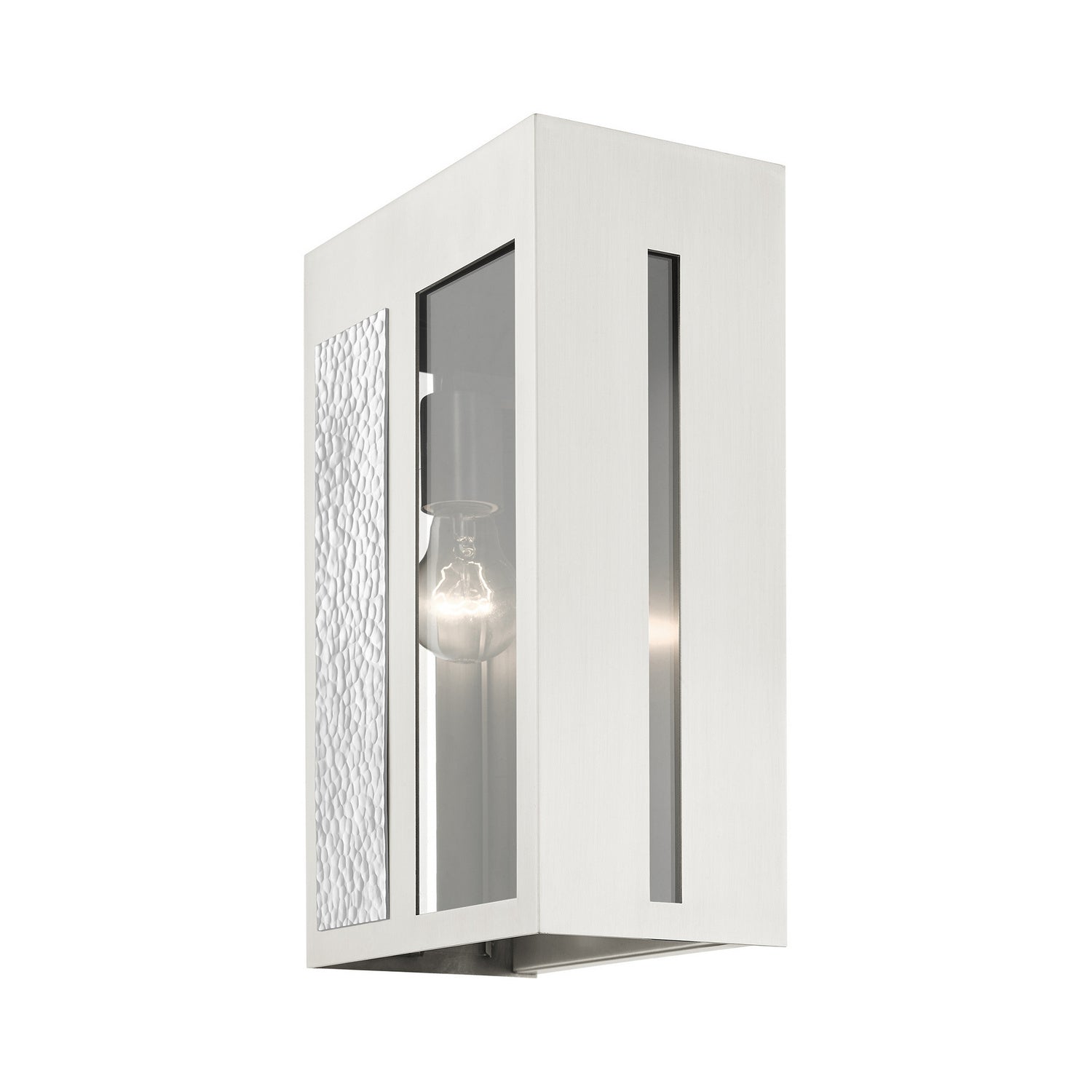 Livex Lighting - 27413-91 - One Light Outdoor Wall Lantern - Lafayette - Brushed Nickel w/ Hammered Polished Nickel Panels
