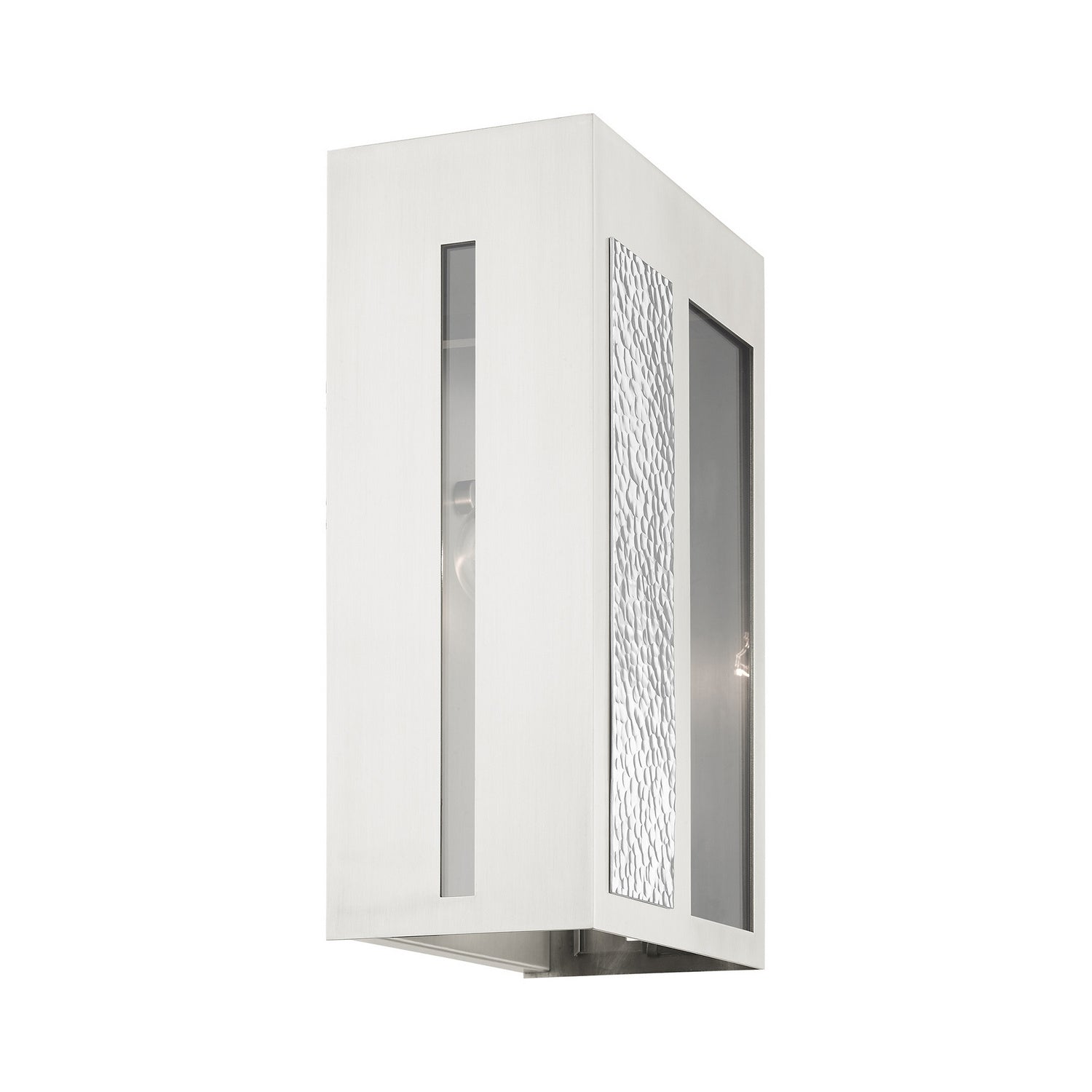 Livex Lighting - 27413-91 - One Light Outdoor Wall Lantern - Lafayette - Brushed Nickel w/ Hammered Polished Nickel Panels