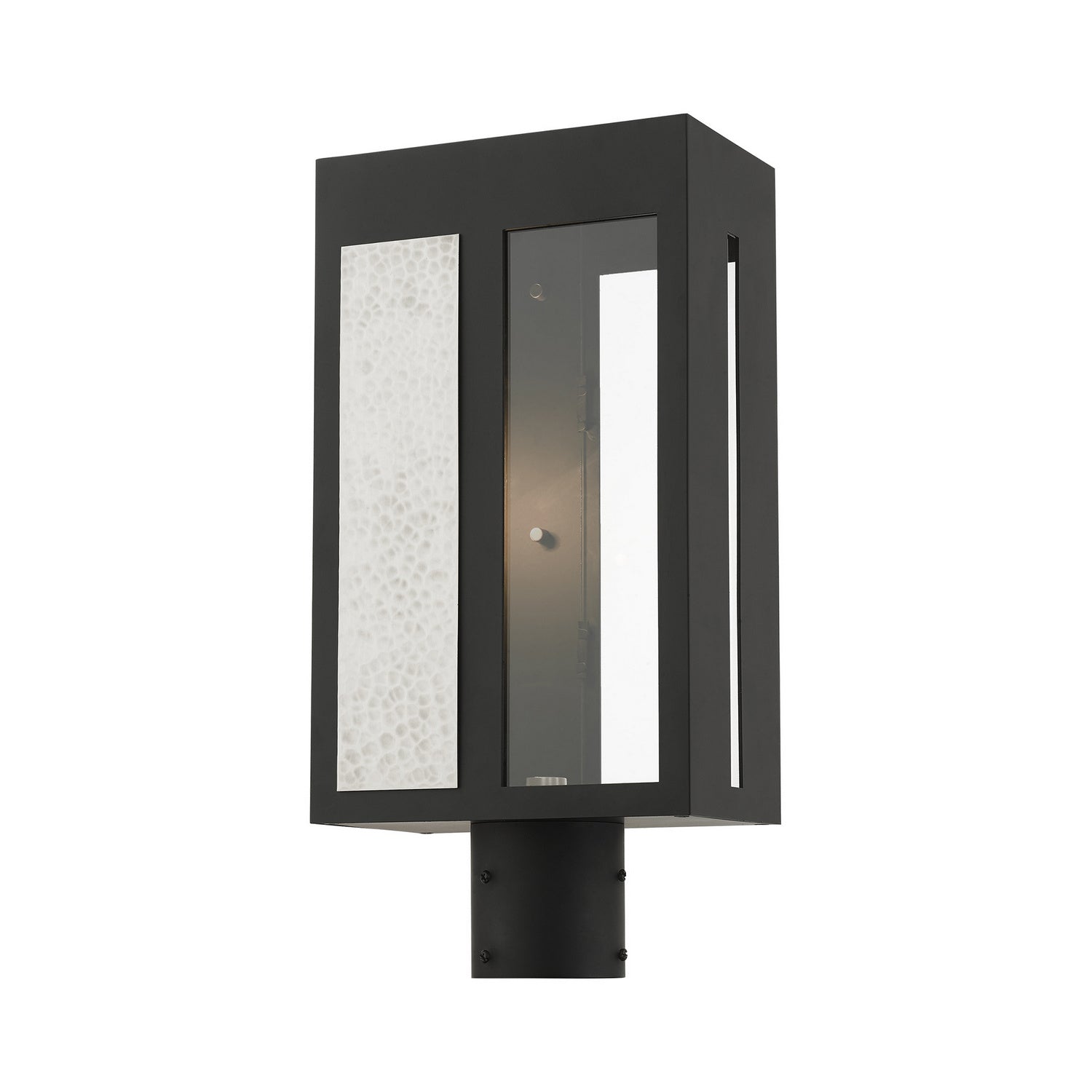 Livex Lighting - 27416-04 - One Light Outdoor Post Top Lantern - Lafayette - Black w/ Hammered Brushed Nickel Panels