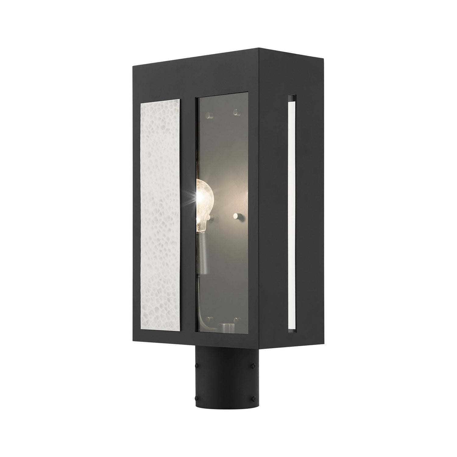 Livex Lighting - 27416-04 - One Light Outdoor Post Top Lantern - Lafayette - Black w/ Hammered Brushed Nickel Panels