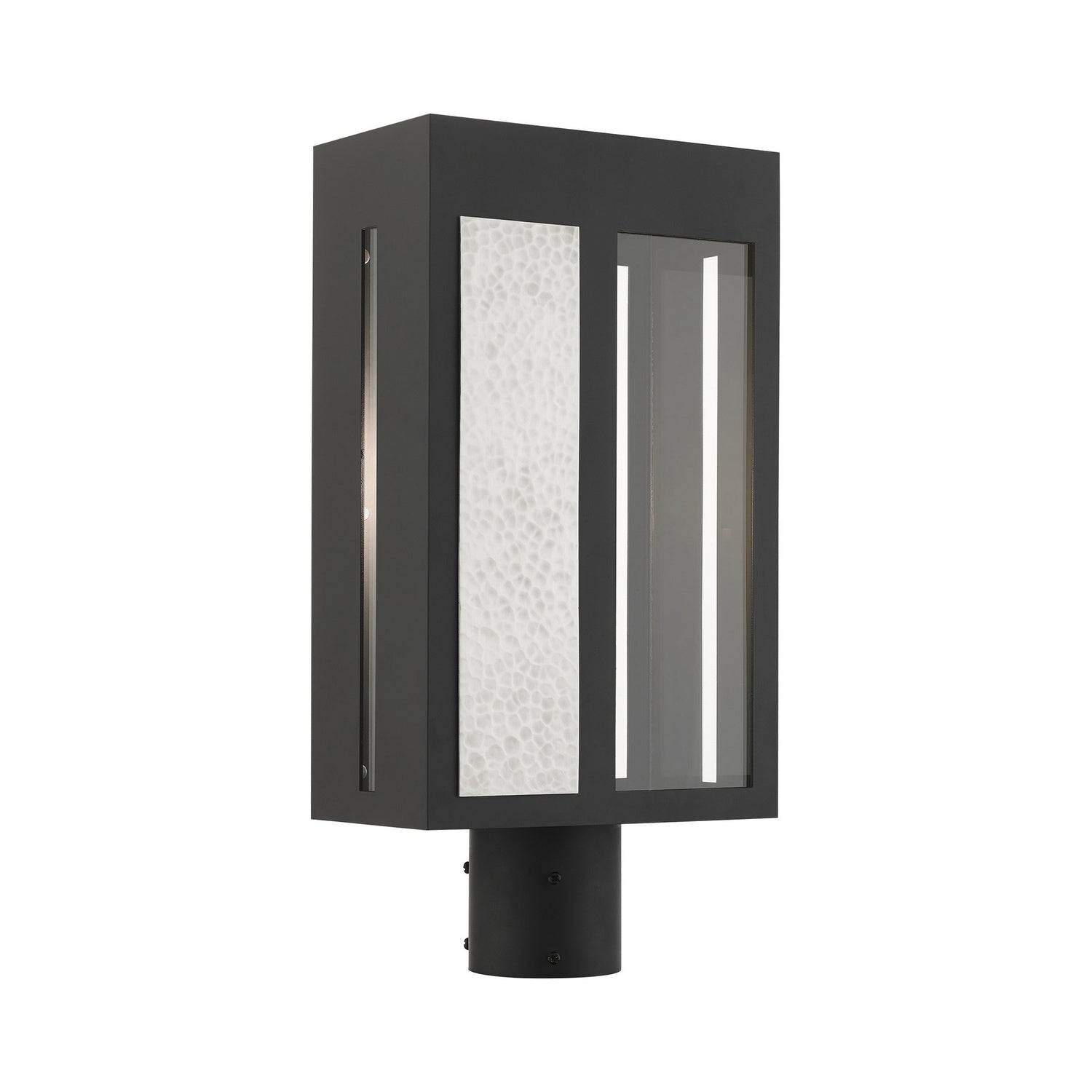 Livex Lighting - 27416-04 - One Light Outdoor Post Top Lantern - Lafayette - Black w/ Hammered Brushed Nickel Panels