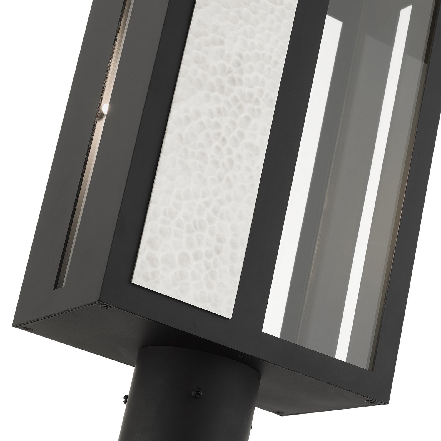 Livex Lighting - 27416-04 - One Light Outdoor Post Top Lantern - Lafayette - Black w/ Hammered Brushed Nickel Panels