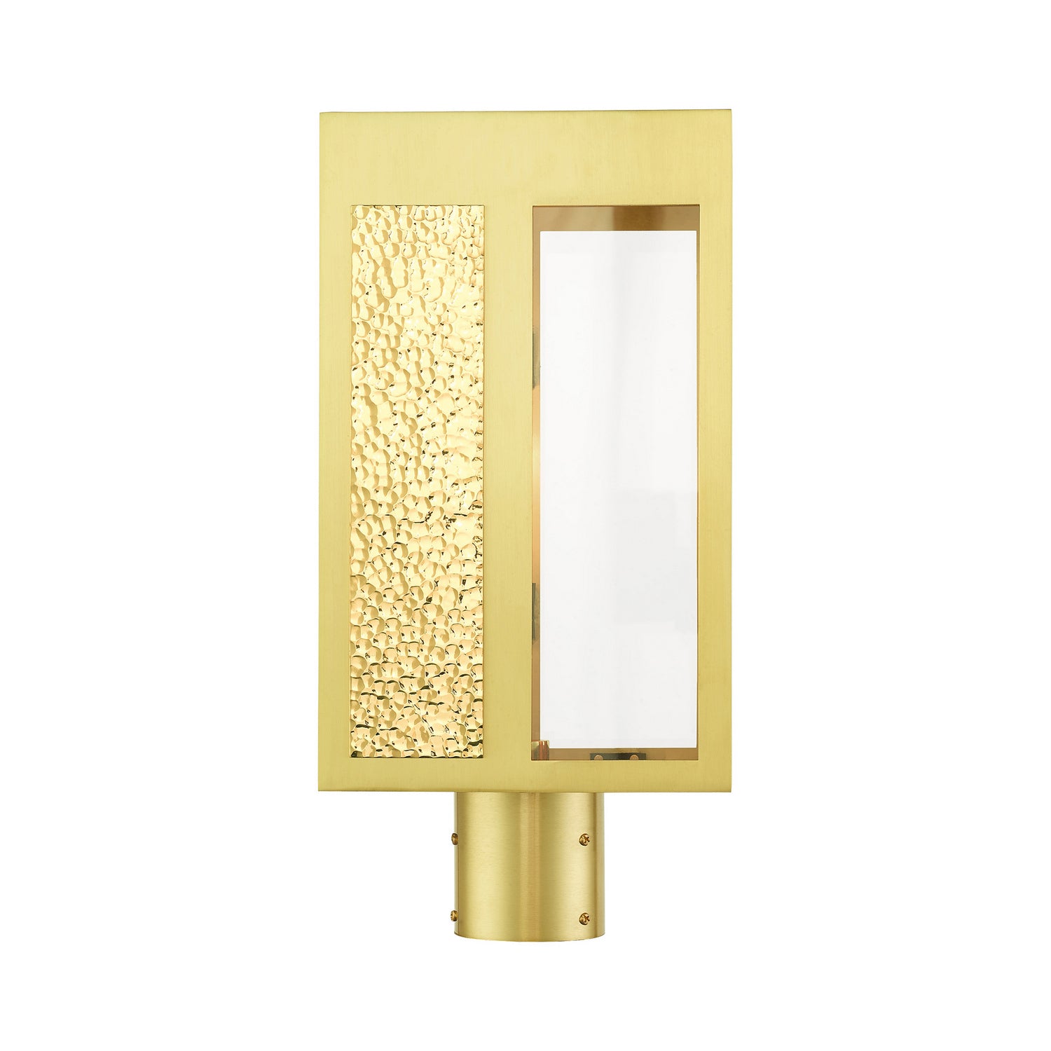 Livex Lighting - 27416-12 - One Light Outdoor Post Top Lantern - Lafayette - Satin Brass w/ Hammered Polished Brass Panels