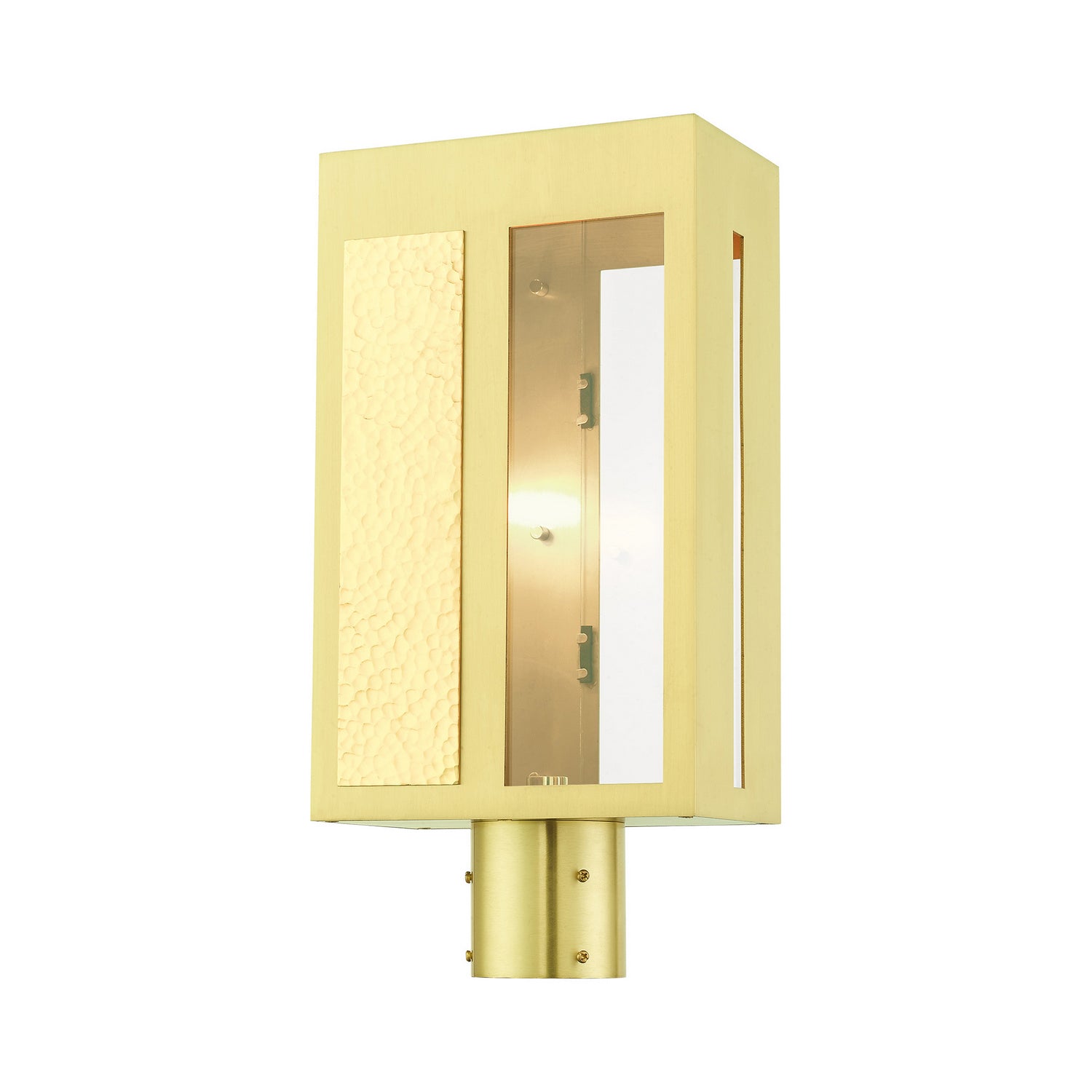 Livex Lighting - 27416-12 - One Light Outdoor Post Top Lantern - Lafayette - Satin Brass w/ Hammered Polished Brass Panels