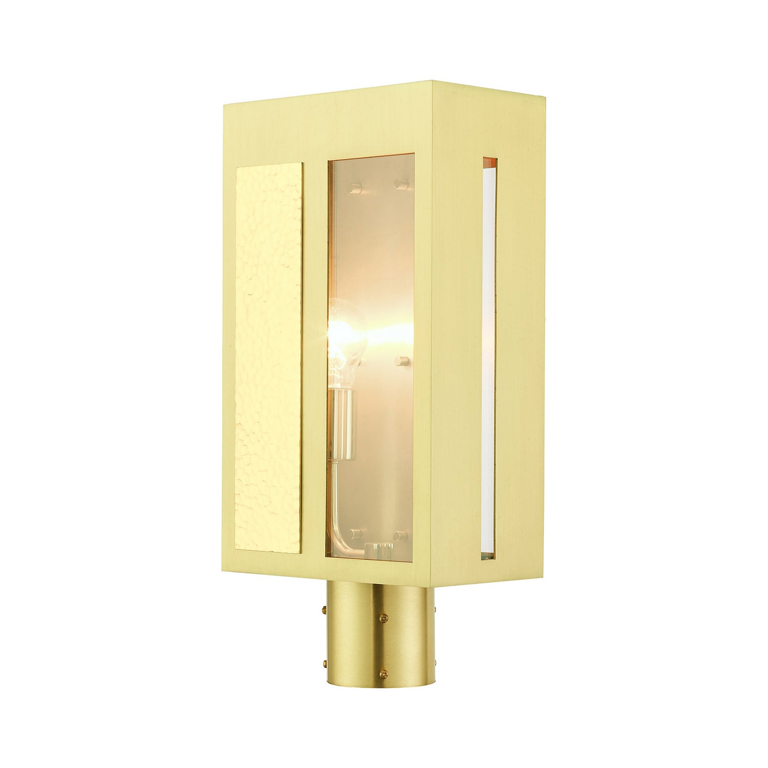 Livex Lighting - 27416-12 - One Light Outdoor Post Top Lantern - Lafayette - Satin Brass w/ Hammered Polished Brass Panels