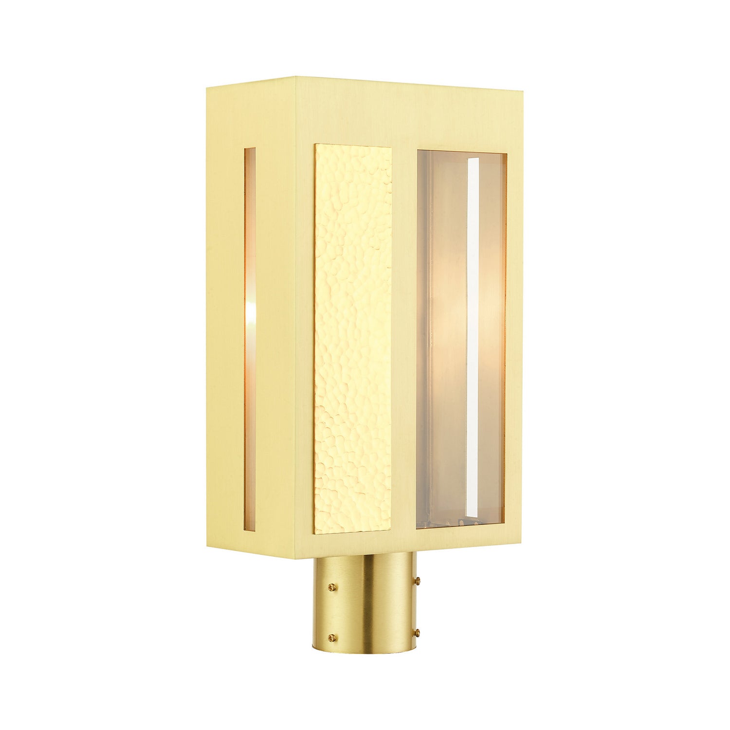 Livex Lighting - 27416-12 - One Light Outdoor Post Top Lantern - Lafayette - Satin Brass w/ Hammered Polished Brass Panels