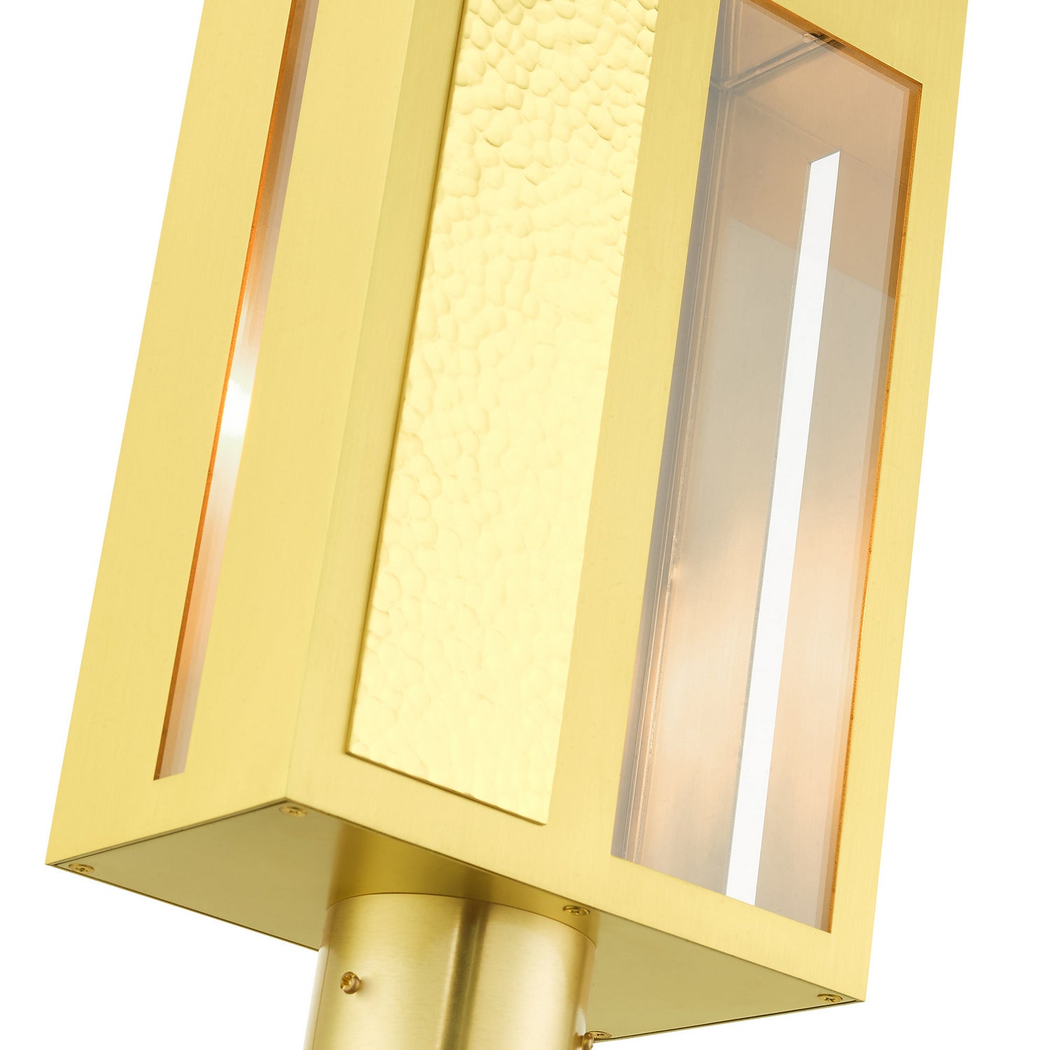 Livex Lighting - 27416-12 - One Light Outdoor Post Top Lantern - Lafayette - Satin Brass w/ Hammered Polished Brass Panels