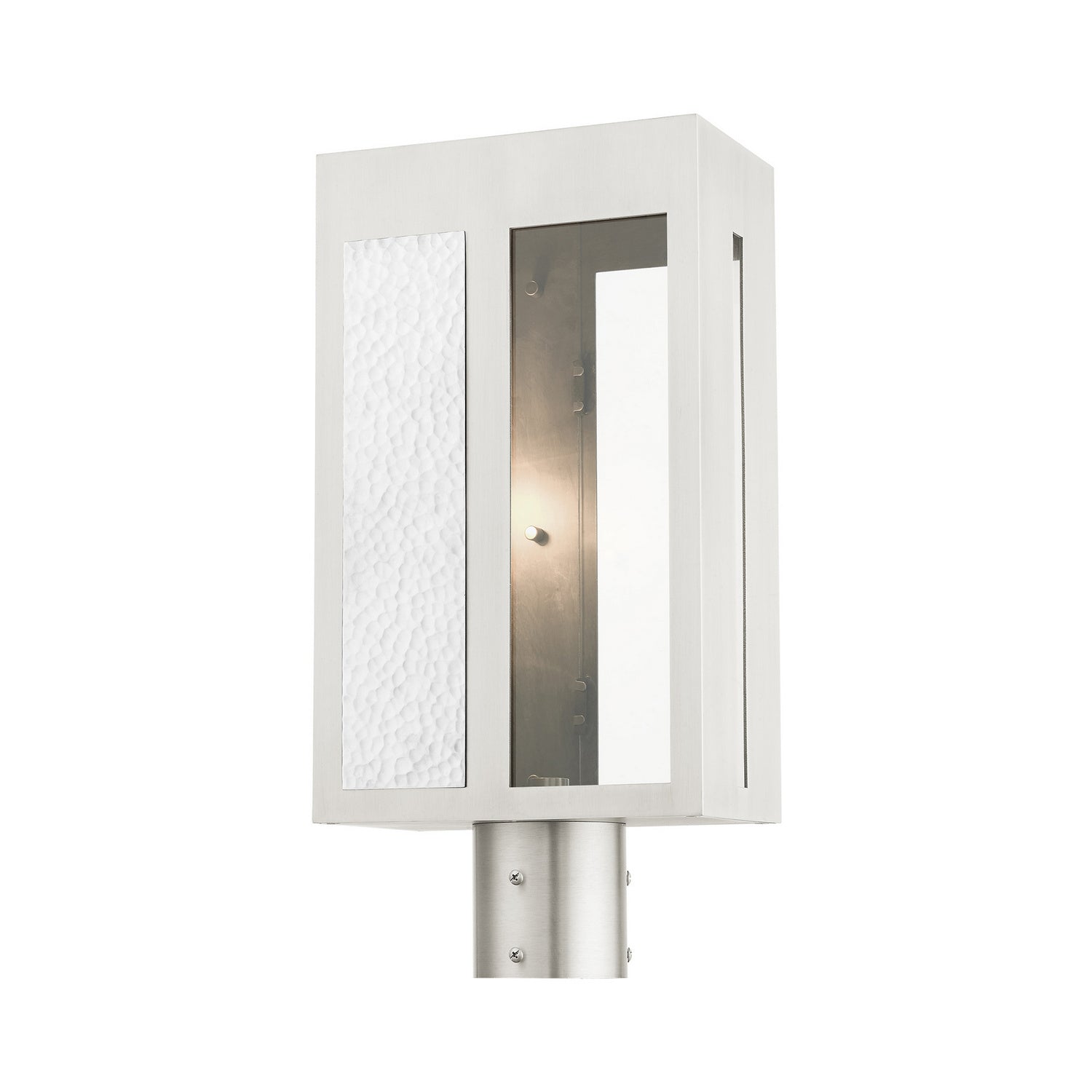 Livex Lighting - 27416-91 - One Light Outdoor Post Top Lantern - Lafayette - Brushed Nickel w/ Hammered Polished Nickel Panels