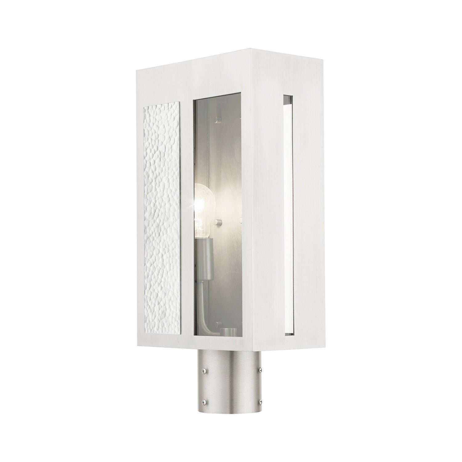 Livex Lighting - 27416-91 - One Light Outdoor Post Top Lantern - Lafayette - Brushed Nickel w/ Hammered Polished Nickel Panels