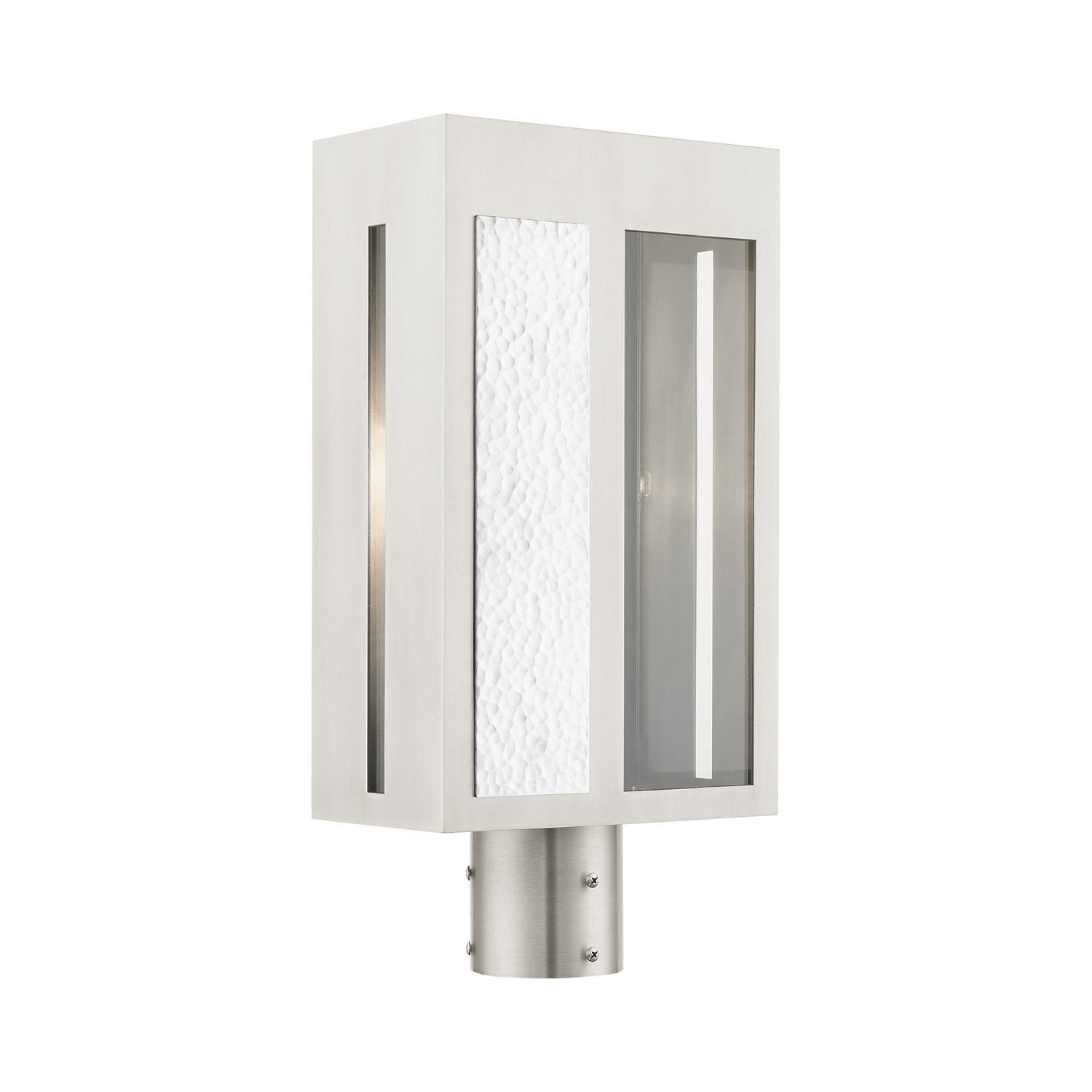 Livex Lighting - 27416-91 - One Light Outdoor Post Top Lantern - Lafayette - Brushed Nickel w/ Hammered Polished Nickel Panels