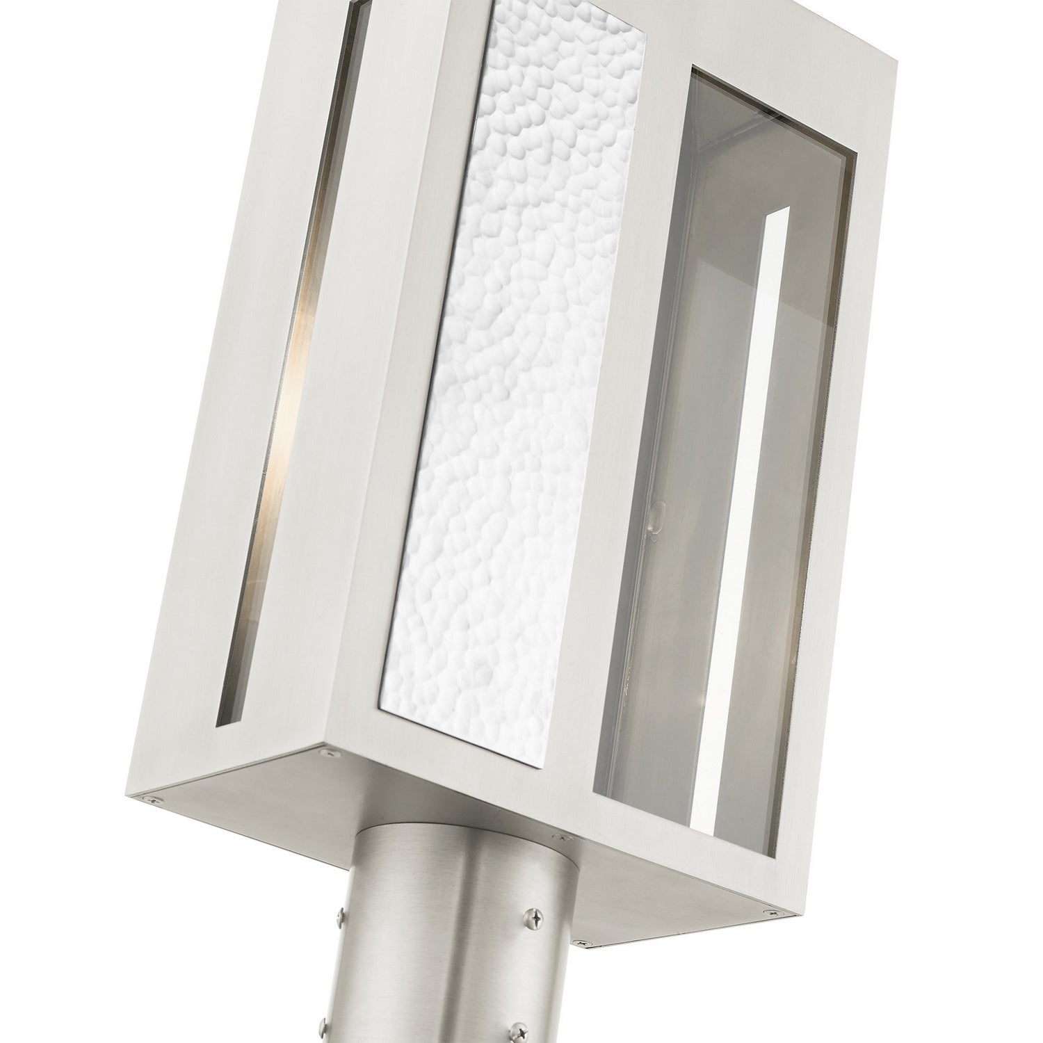 Livex Lighting - 27416-91 - One Light Outdoor Post Top Lantern - Lafayette - Brushed Nickel w/ Hammered Polished Nickel Panels