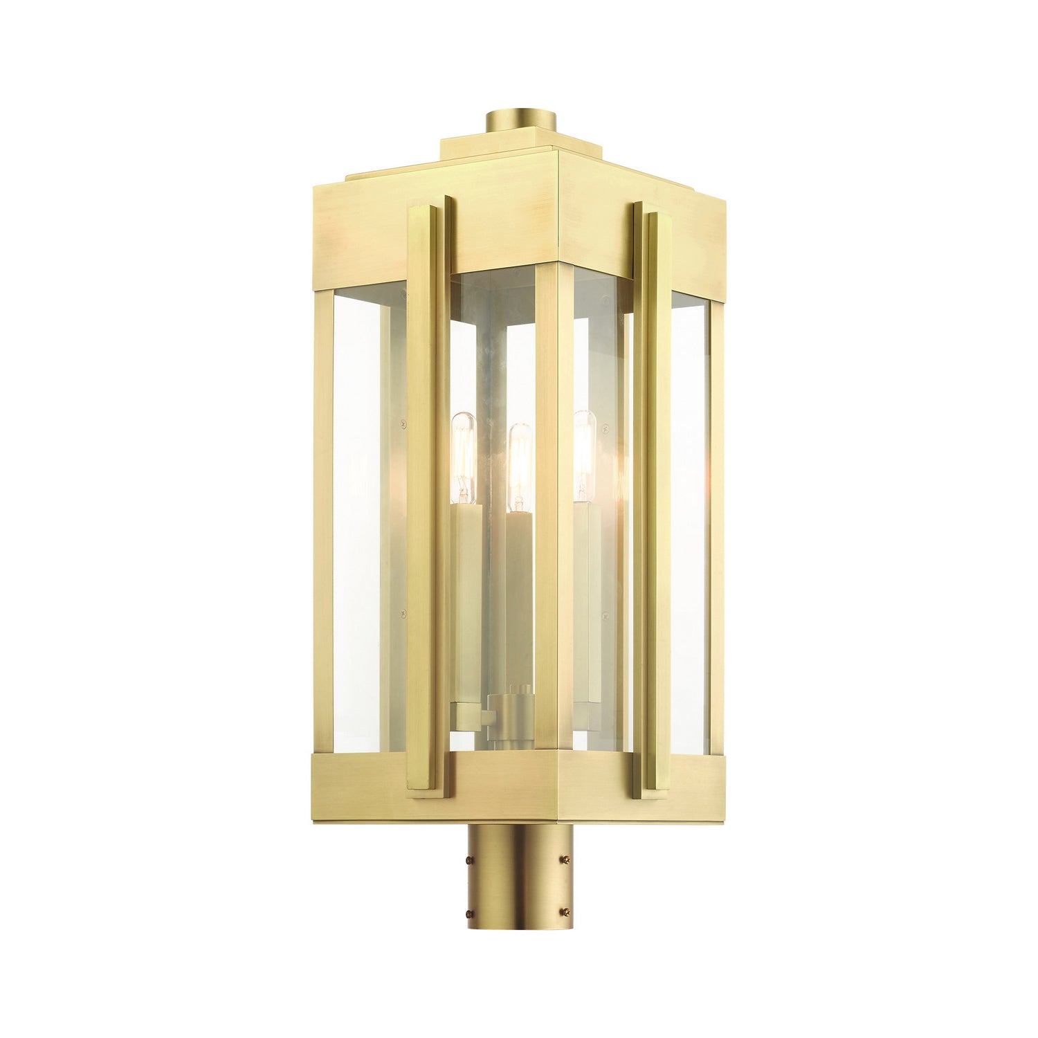 Livex Lighting - 27717-08 - Three Light Outdoor Post Top Lantern - Lexington - Natural Brass