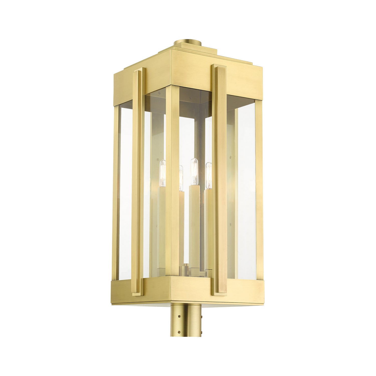 Livex Lighting - 27719-08 - Four Light Outdoor Post Top Lantern - Lexington - Natural Brass